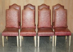 EiGHT MODERN LARGE LEATHER EMBOSSED CONTEMPORARY DINING CHAIRS PAINTED FRAMES 8