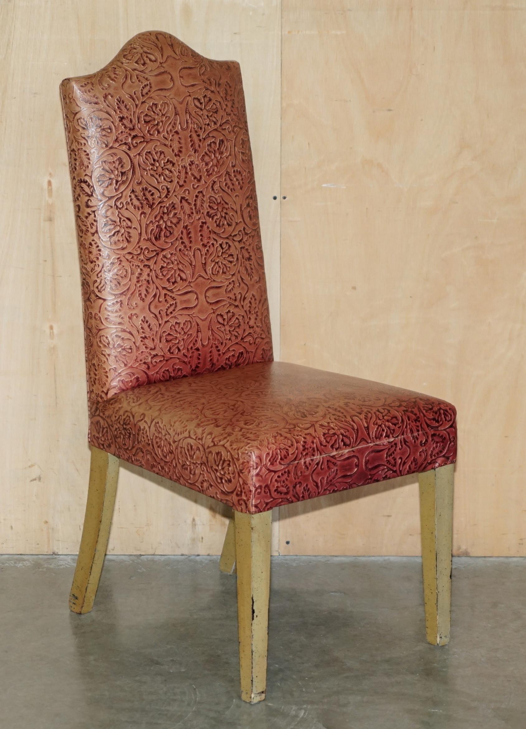 Mid-Century Modern CHAISES DE DINER CONTEMPORAINES CONTEMPORAINES EN CUIR EMBOSSÉ EiGHT MODERNES GRANDES CHAISES EN CUIR PEINTES 8 en vente
