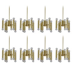 Italian Vintage Modernist Sciolari Tube Chandeliers Ceiling Lights Pendants