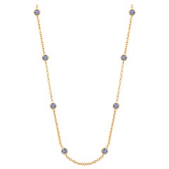 Eight Natural Blue Sapphires Bezel Necklace Sterling Silver Yellow Gold-Plated