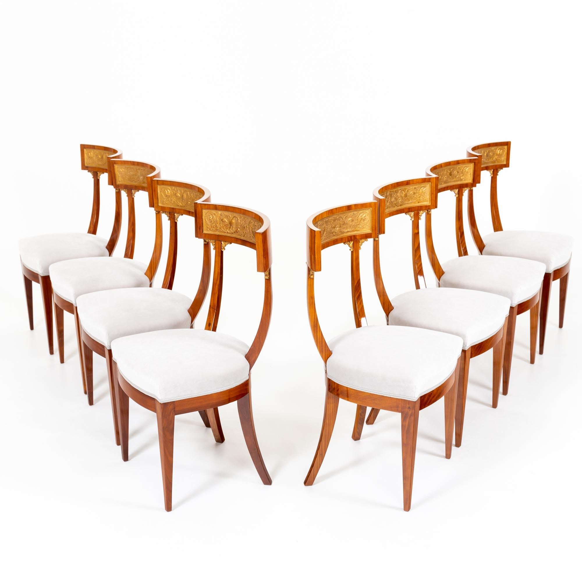 Italian Eight Neoclassical Dining Chairs in Cherry Wood, Tuscany, 19th Century For Sale