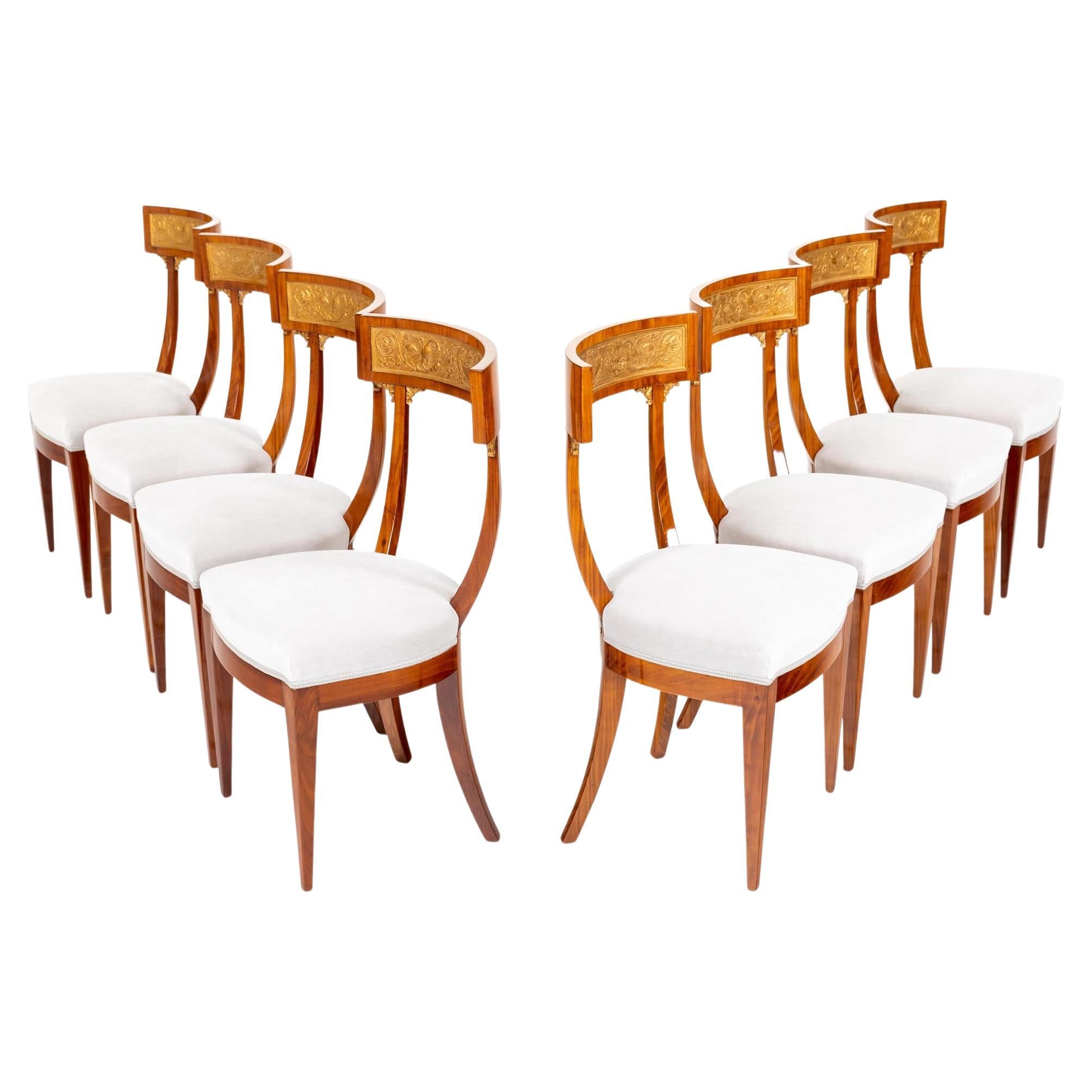 Eight Neoclassical Dining Chairs in Cherry Wood, Tuscany, 19th Century For Sale