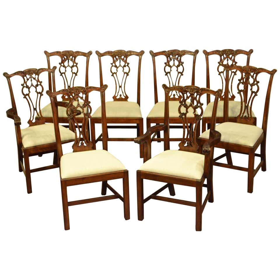 Eight New Chippendale Style Straight a Leg Dining Chairs by Leighton Hall For Sale