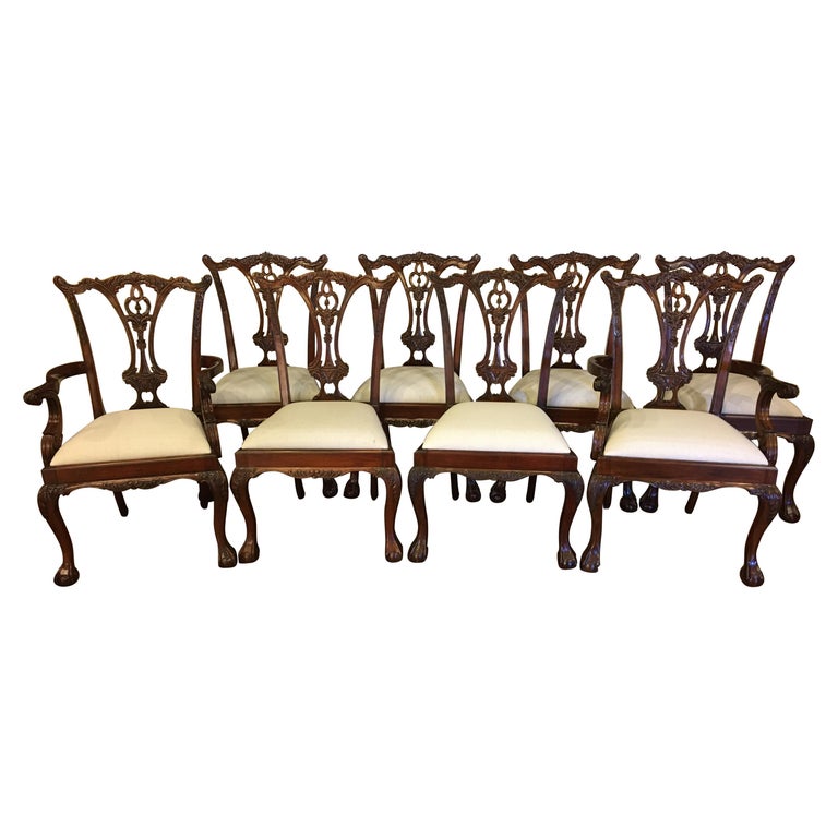 Eight New Mahogany Chippendale Ball and Claw Dining Chairs by Leighton