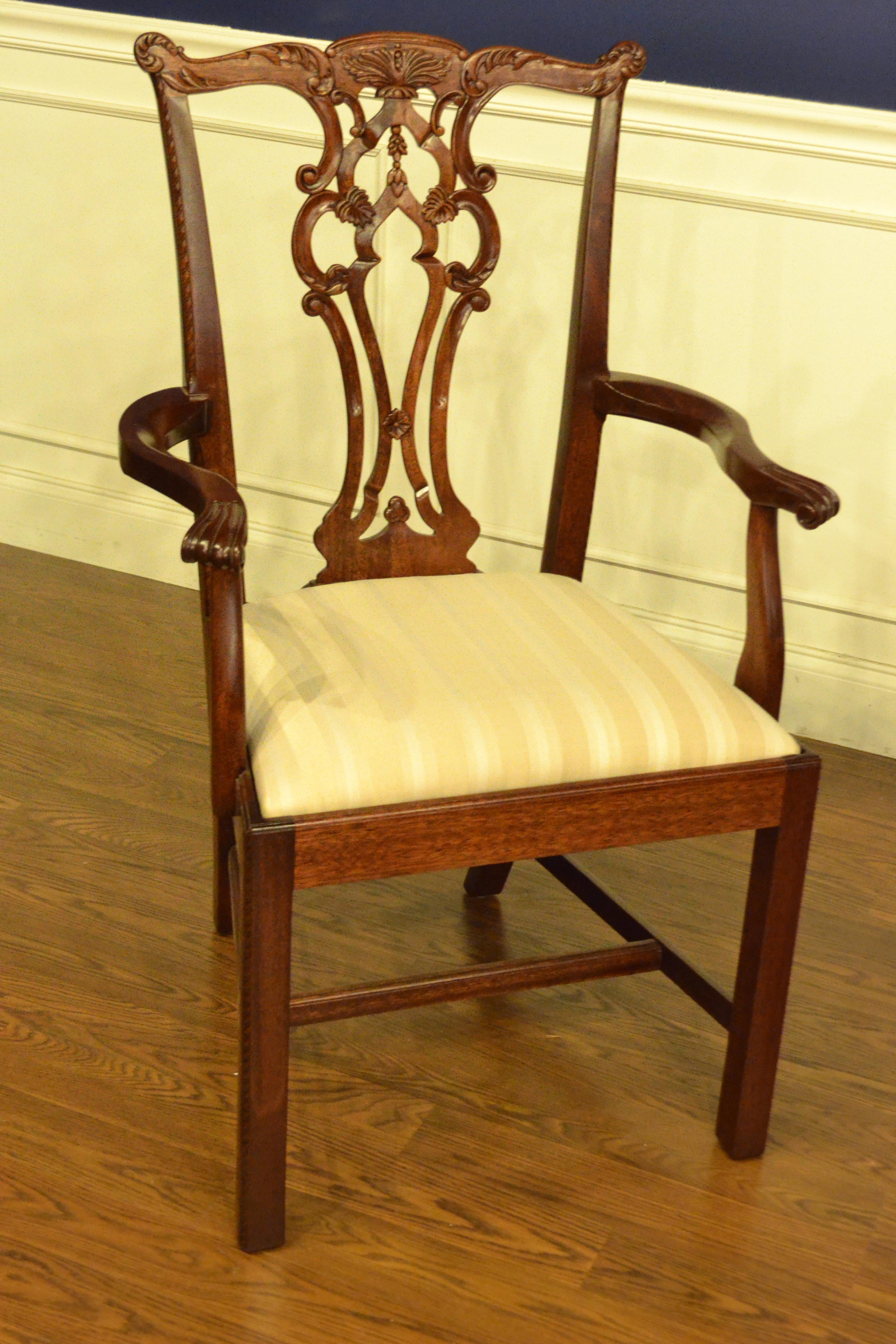 Eight New Mahogany Chippendale Style Straight Leg Dining Chairs by Leighton Hall 6