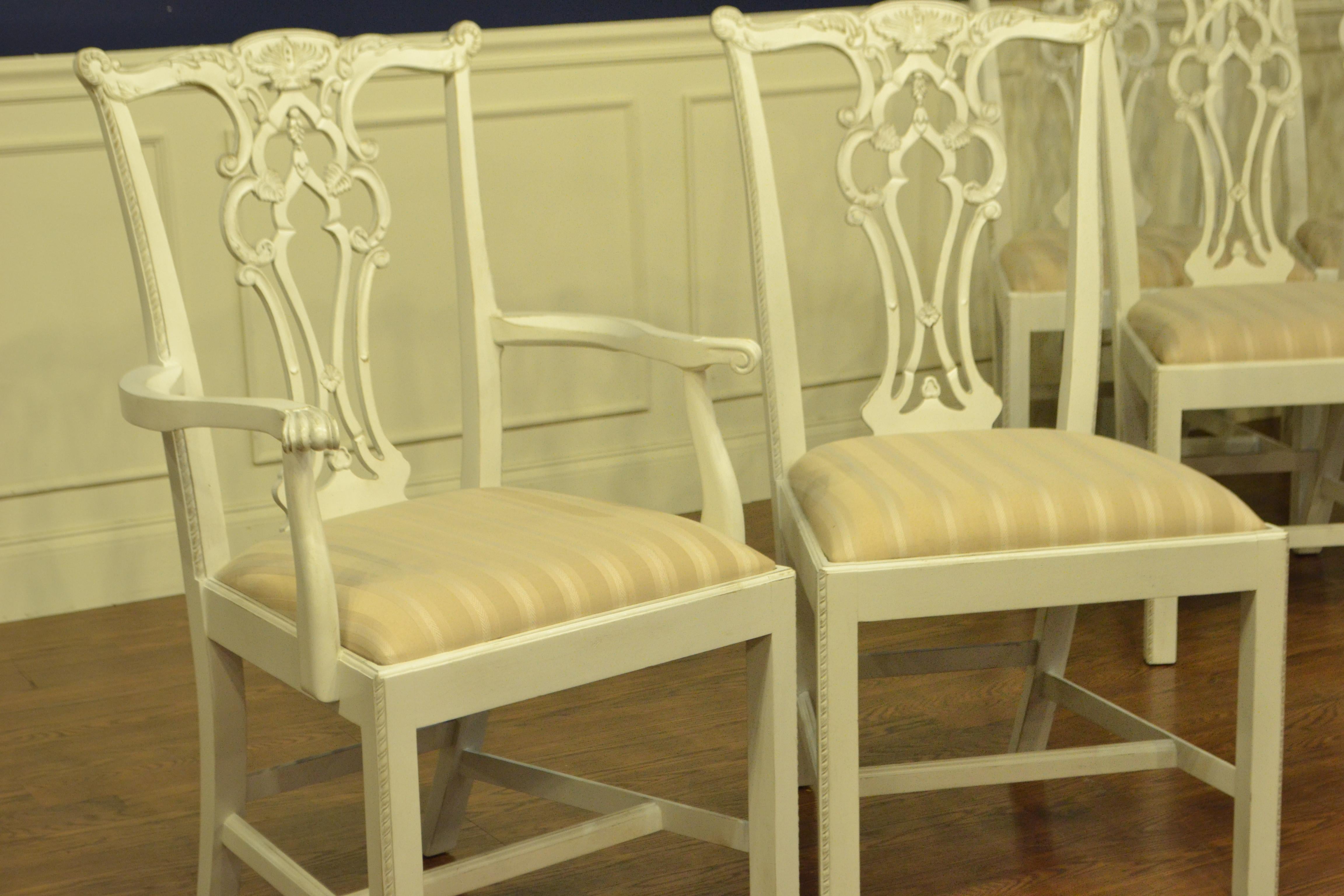 Eight New Mahogany Chippendale Style Straight Leg Dining Chairs by Leighton Hall 8