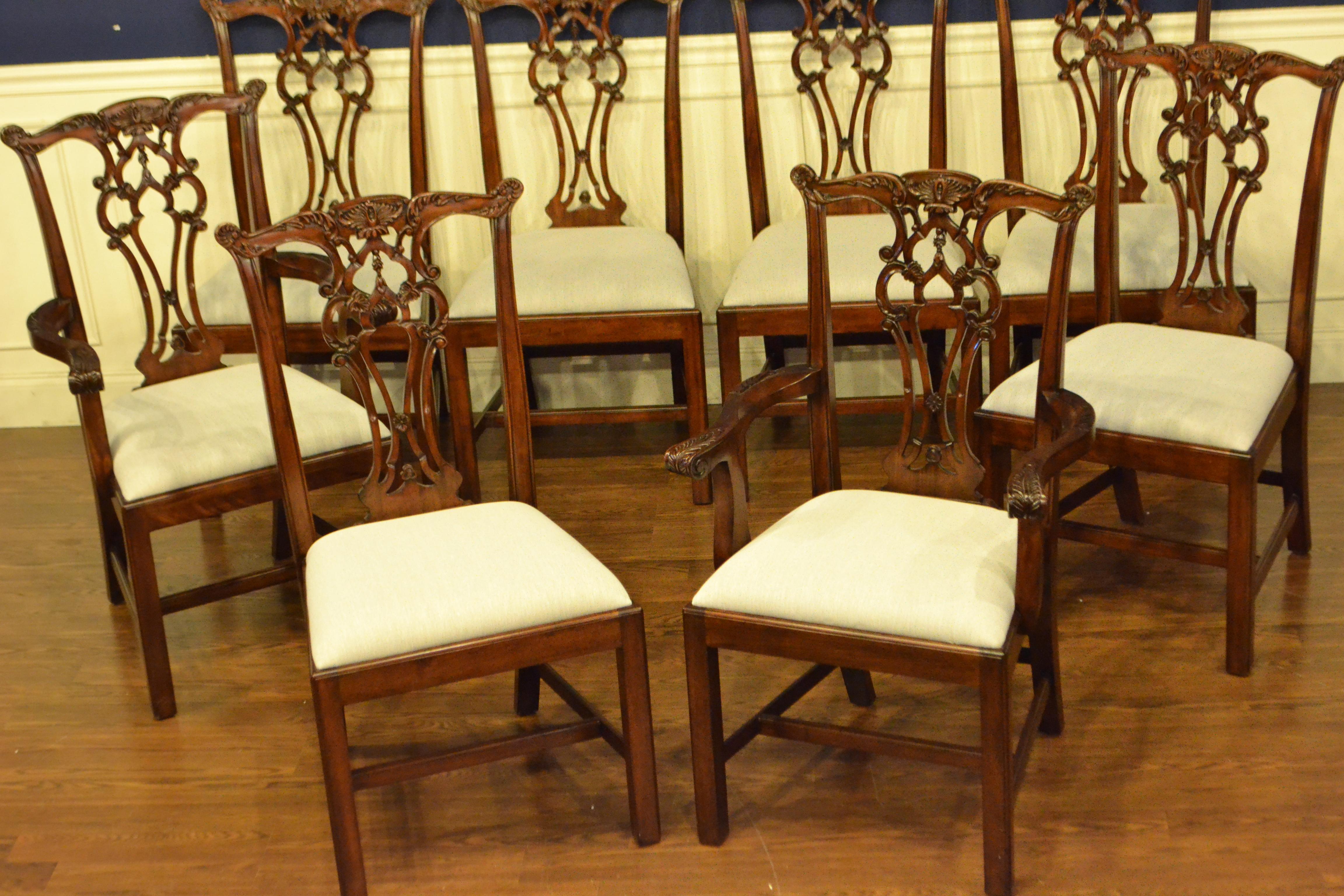 Georgian Eight New Mahogany Chippendale Style Straight Leg Dining Chairs by Leighton Hall
