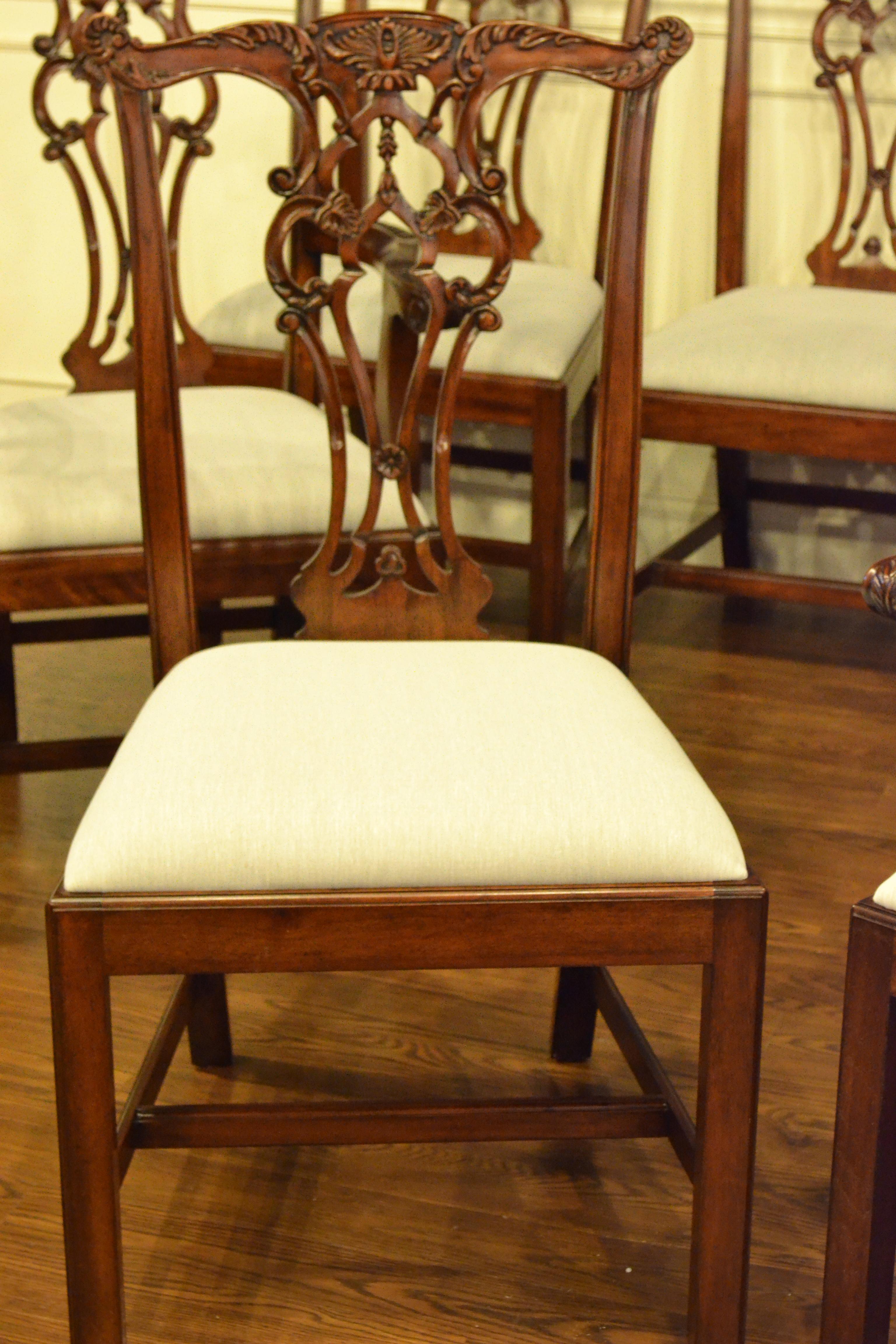 Eight New Mahogany Chippendale Style Straight Leg Dining Chairs by Leighton Hall 2