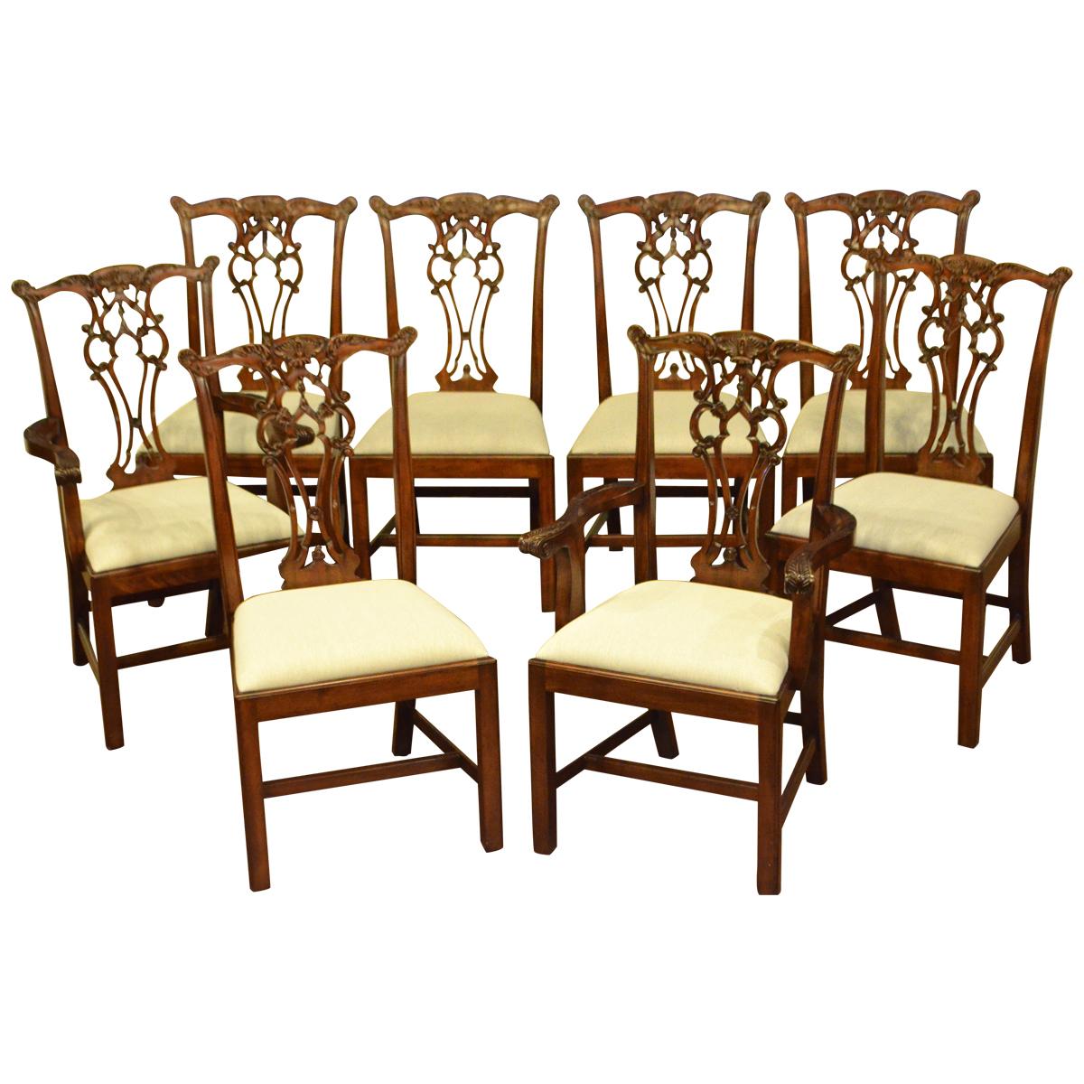 Eight New Mahogany Chippendale Style Straight Leg Dining Chairs by Leighton Hall