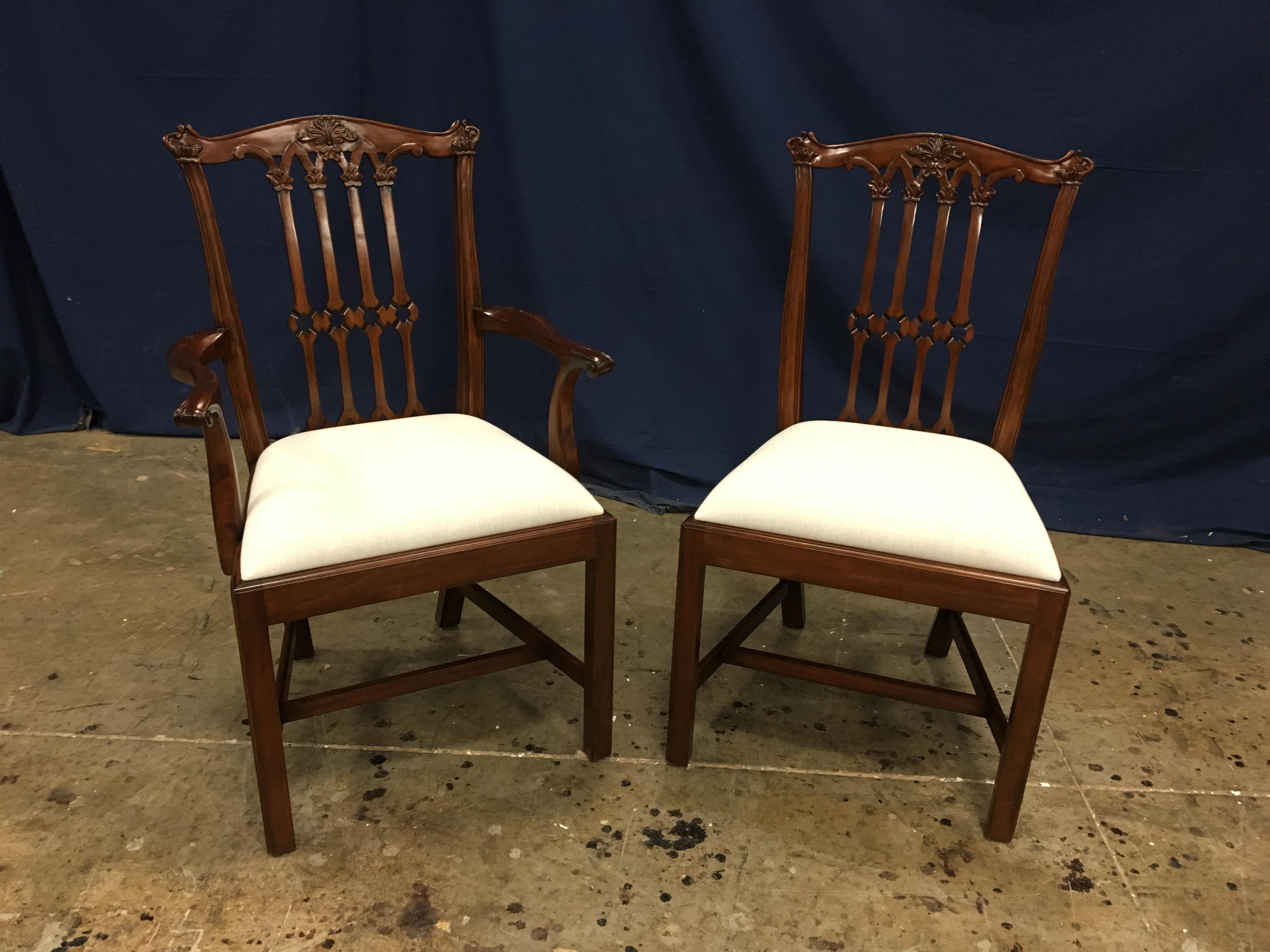 Georgian Eight New Mahogany Gothic Chippendale Style Dining Chairs by Leighton Hall