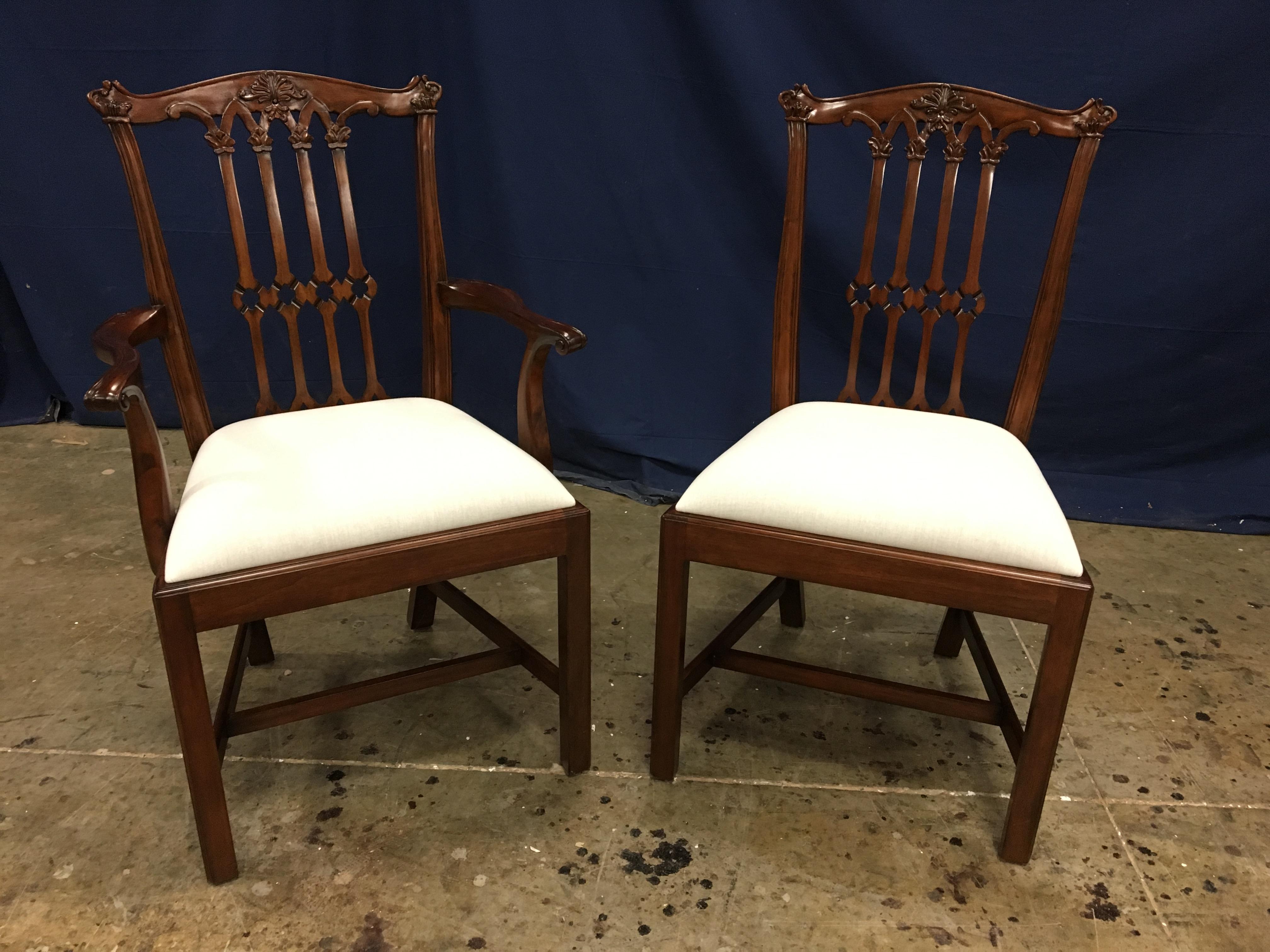 Philippine Eight New Mahogany Gothic Chippendale Style Dining Chairs by Leighton Hall