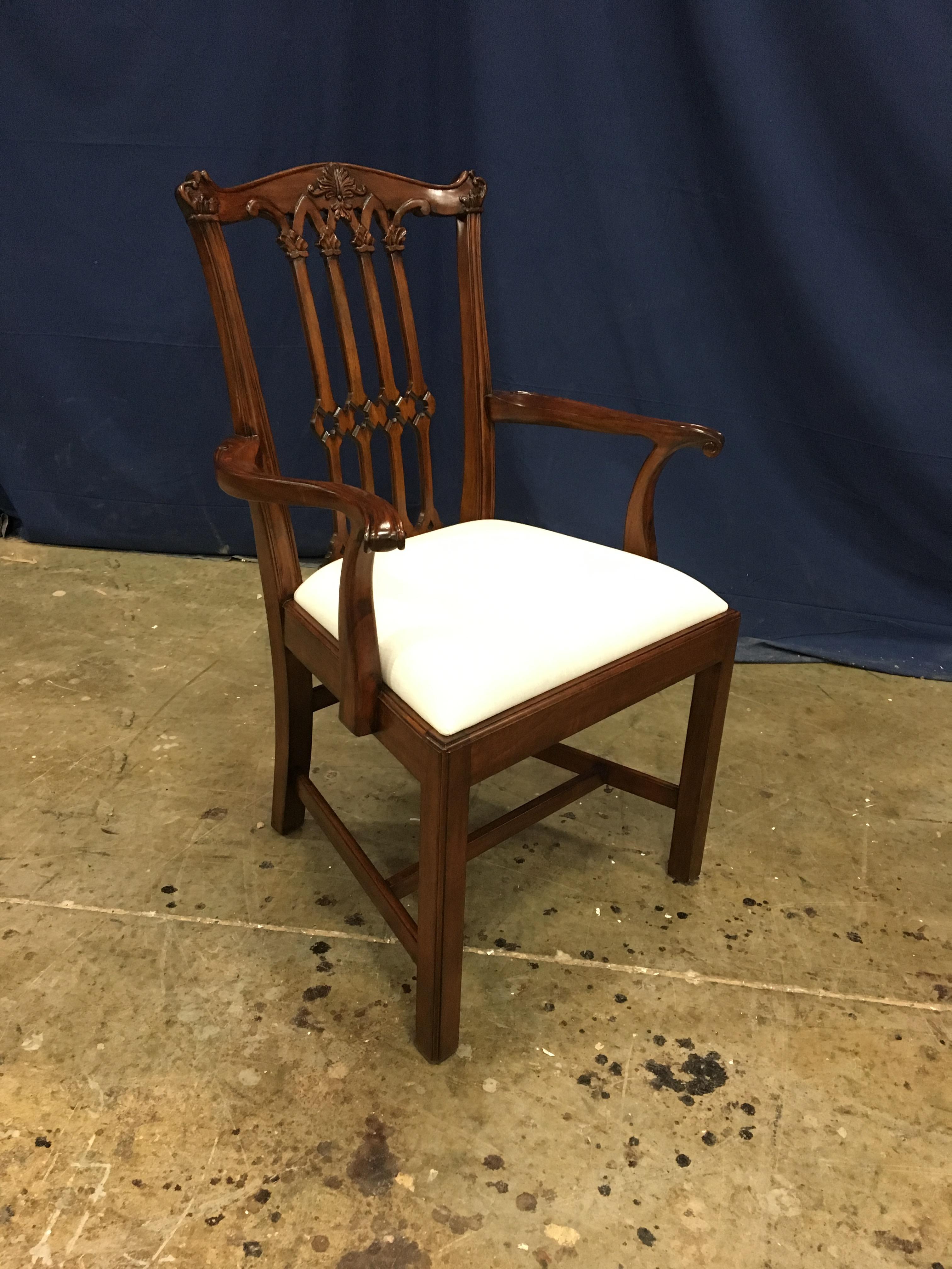 Eight New Mahogany Gothic Chippendale Style Dining Chairs by Leighton Hall In New Condition In Suwanee, GA