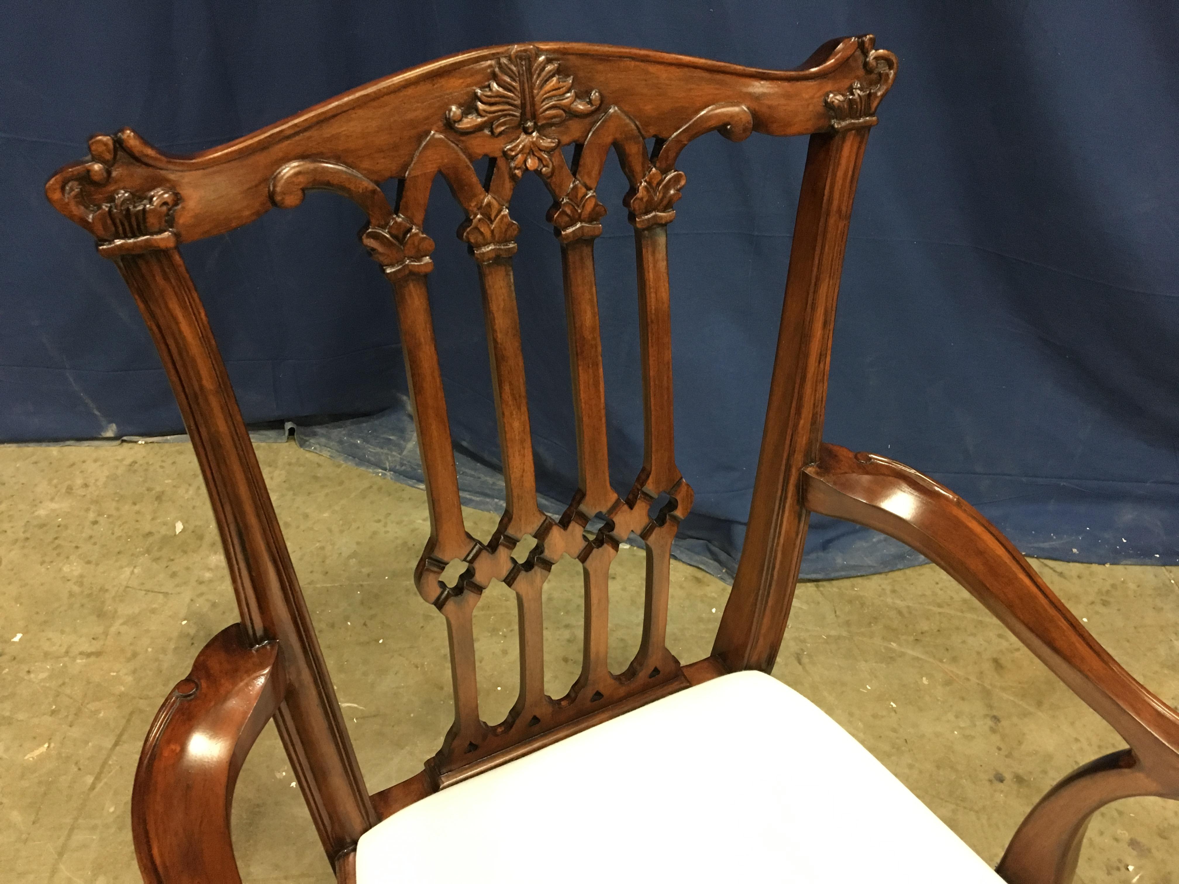 Eight New Mahogany Gothic Chippendale Style Dining Chairs by Leighton Hall 1
