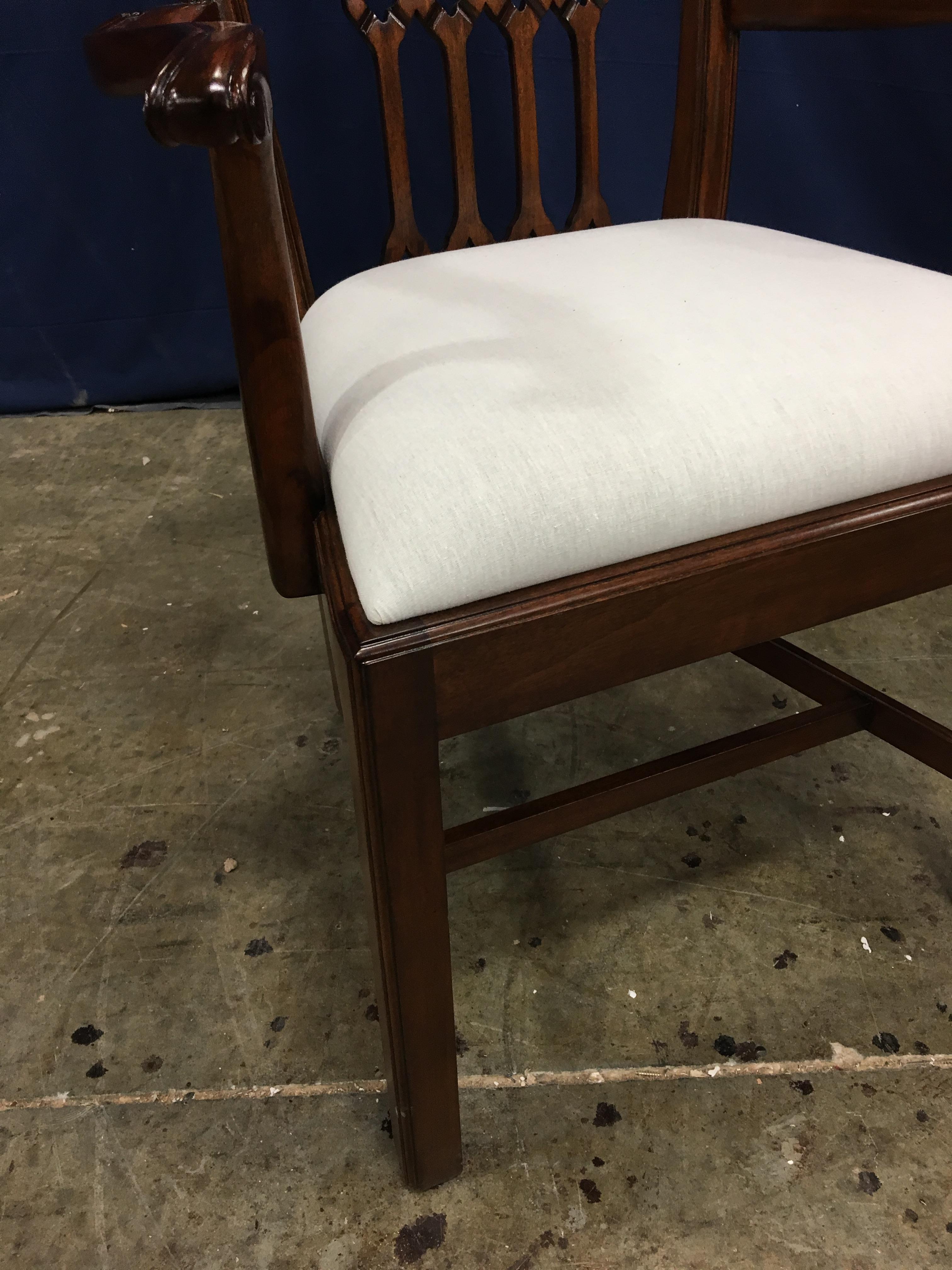 Eight New Mahogany Gothic Chippendale Style Dining Chairs by Leighton Hall 2