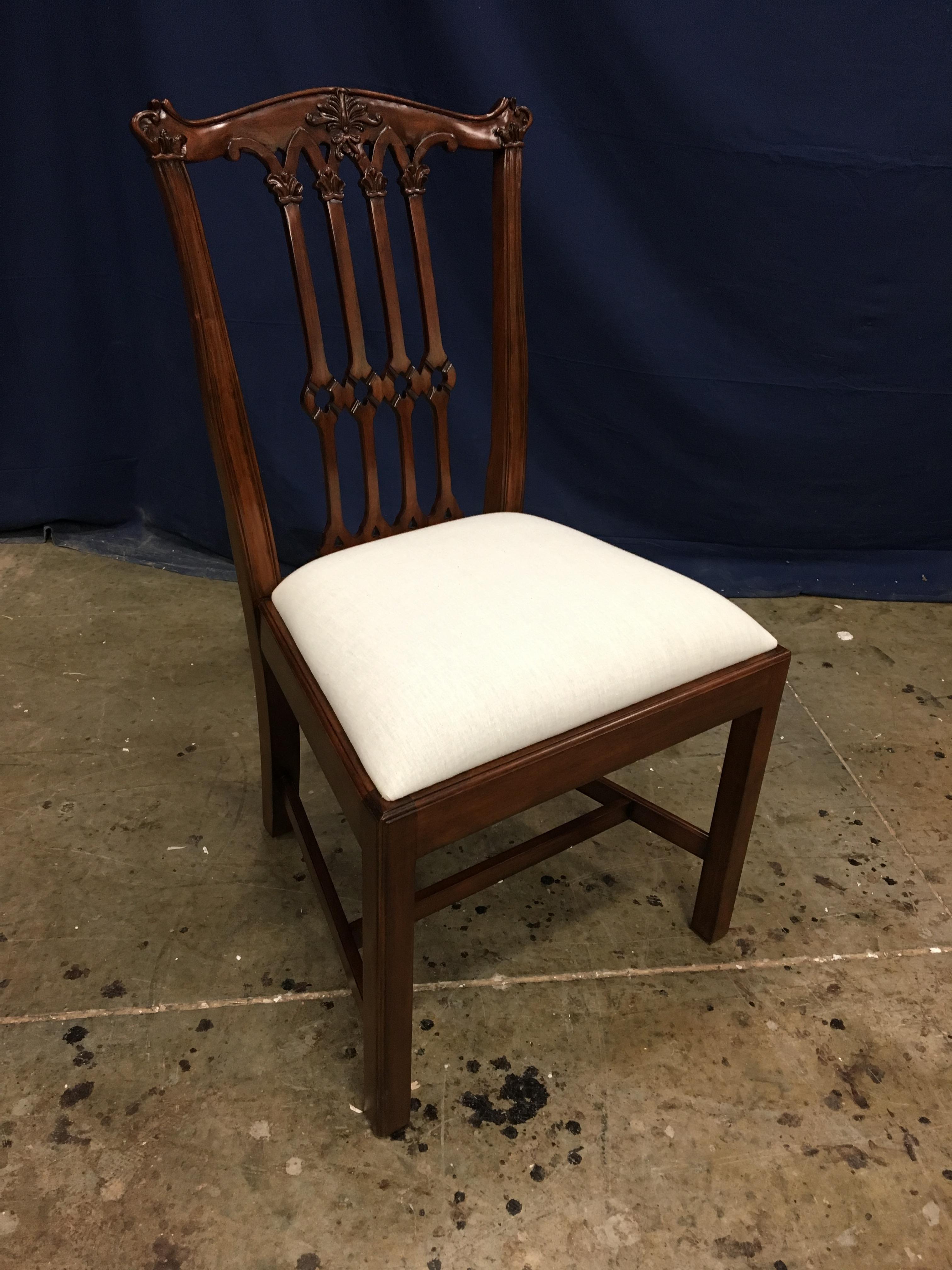 Eight New Mahogany Gothic Chippendale Style Dining Chairs by Leighton Hall 3