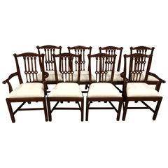 Eight New Mahogany Gothic Chippendale Style Dining Chairs by Leighton Hall