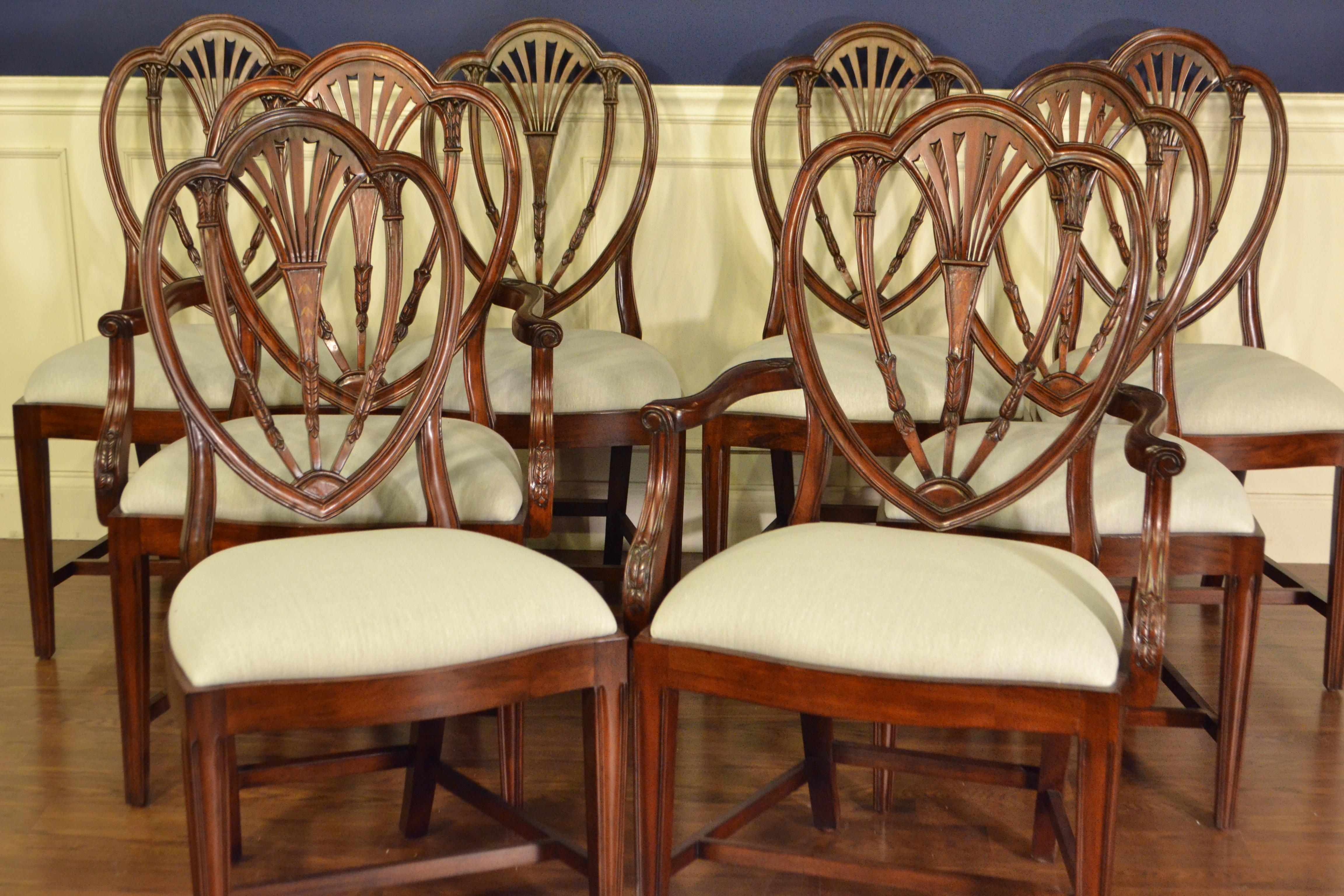 Eight New Mahogany Hepplewhite Style Dining Chairs by Leighton Hall For Sale 4