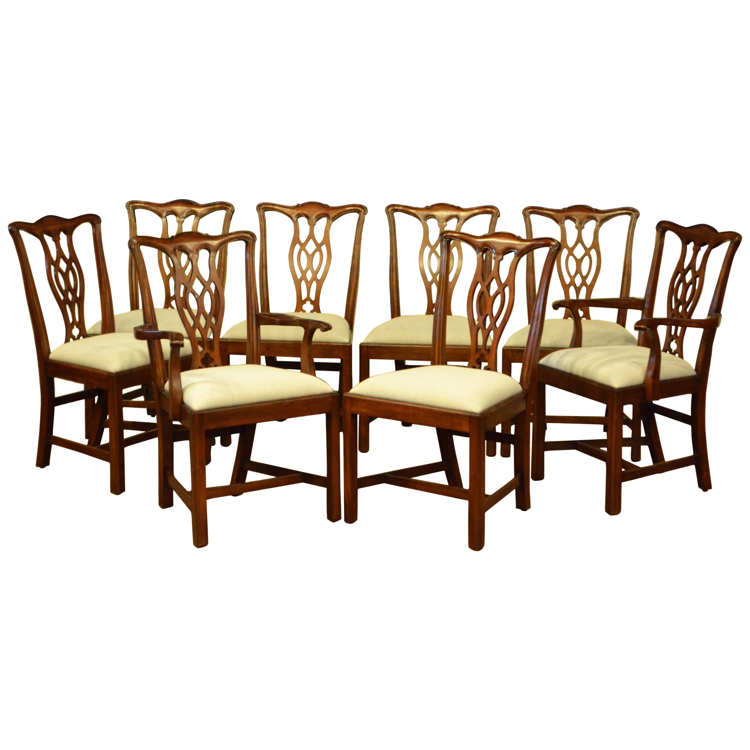 Eight New Mahogany Straight Leg Chippendale Style Dining Chairs by Leighton Hall