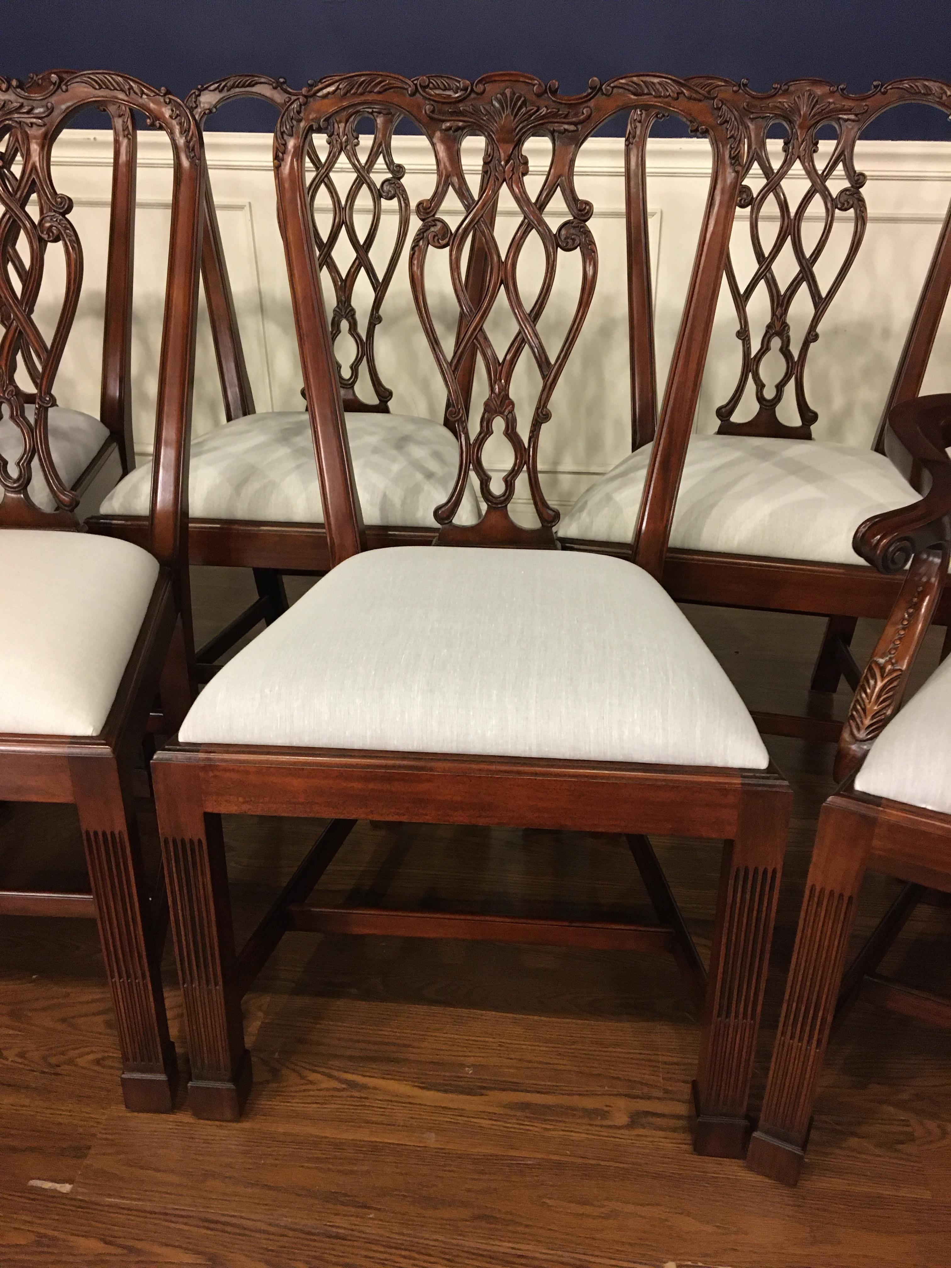 Philippine Eight New Straight Leg Chippendale Style Dining Chairs by Leighton Hall For Sale
