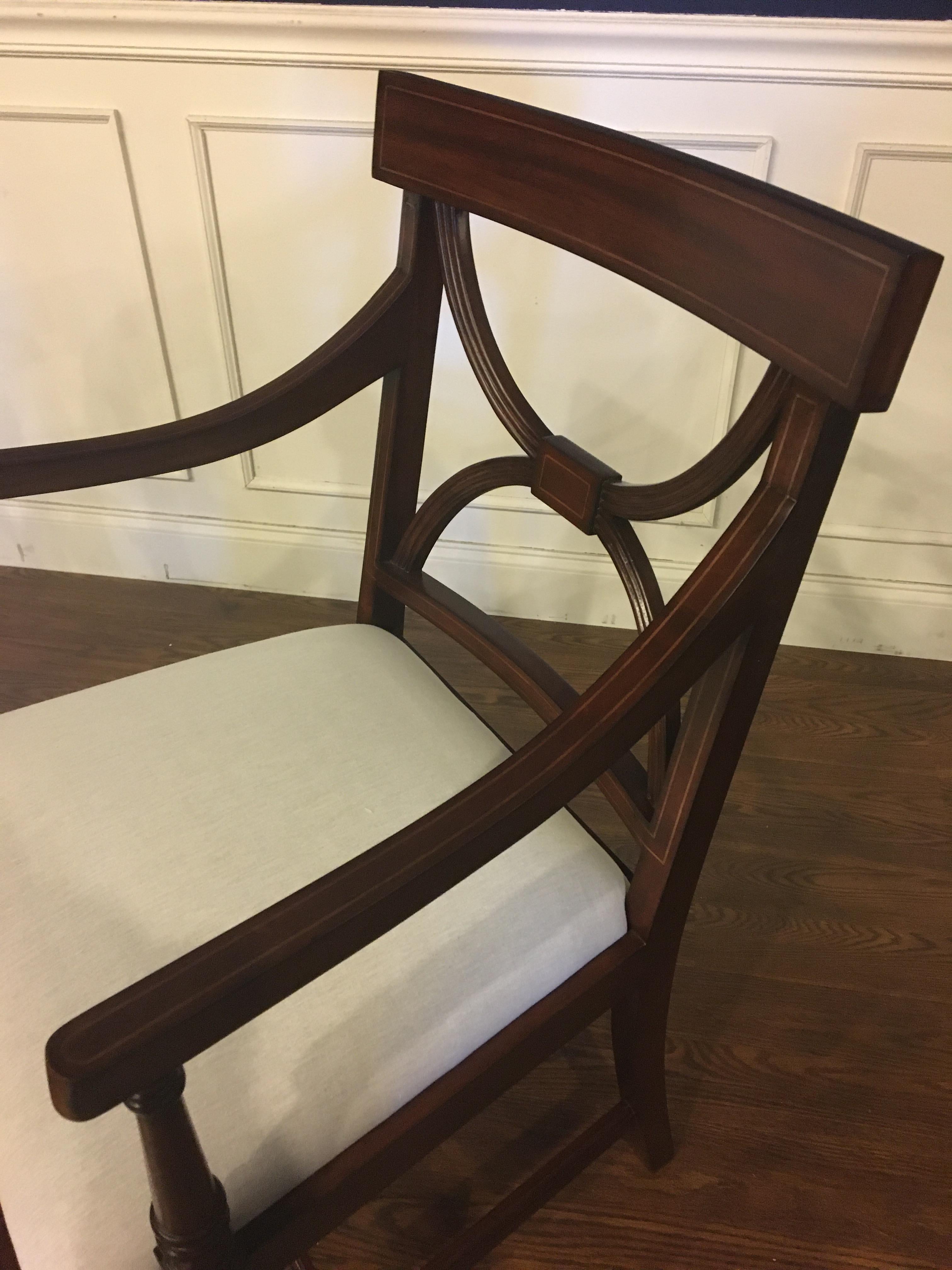 Eight New Traditional Mahogany Adams Style Inlaid Dining Chairs by Leighton Hall 3