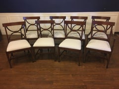 Eight New Traditional Mahogany Adams Style Inlaid Dining Chairs by Leighton Hall