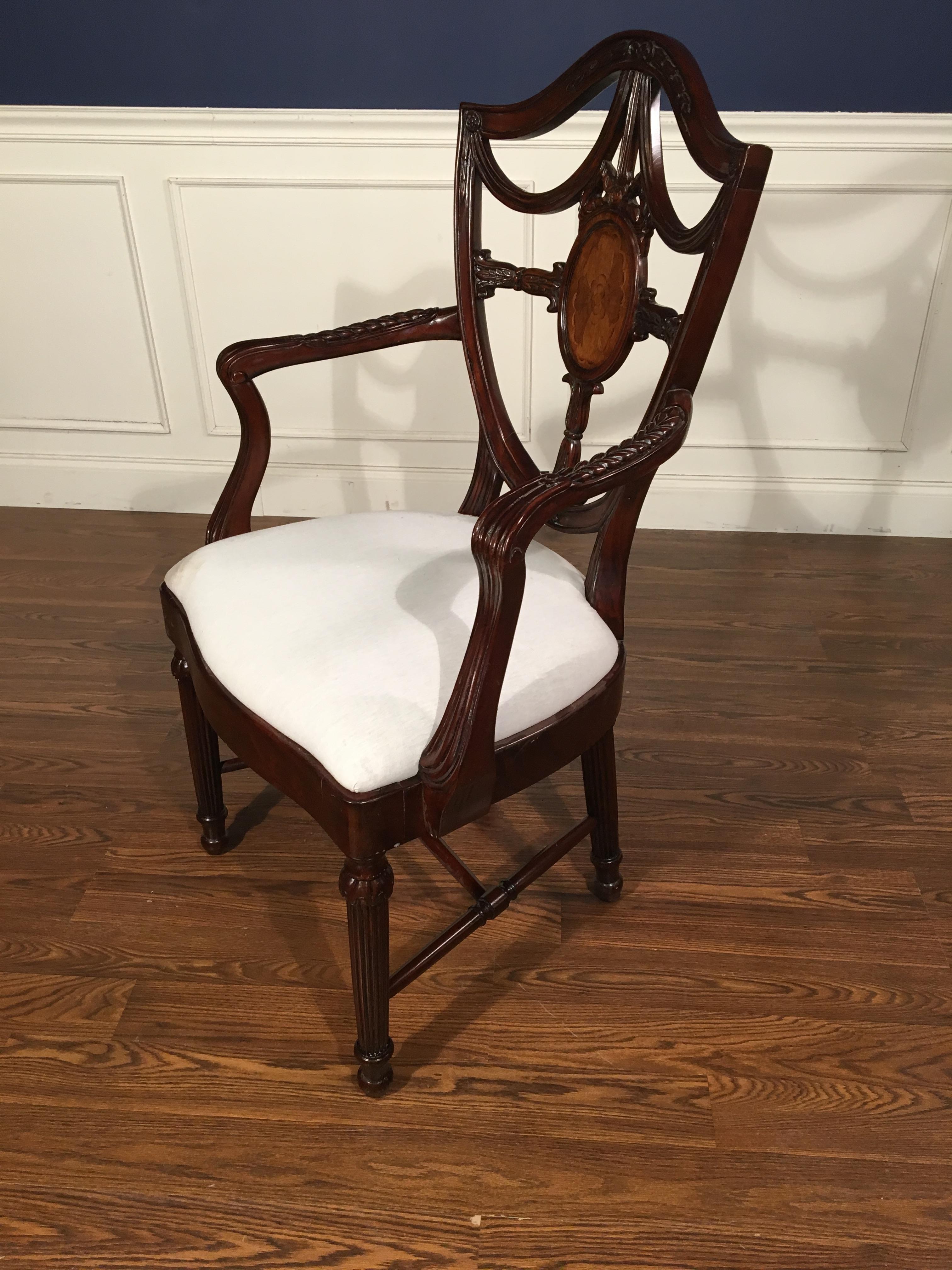 Eight New Traditional Mahogany Inlaid Shieldback Dining Chairs by Leighton Hall 3