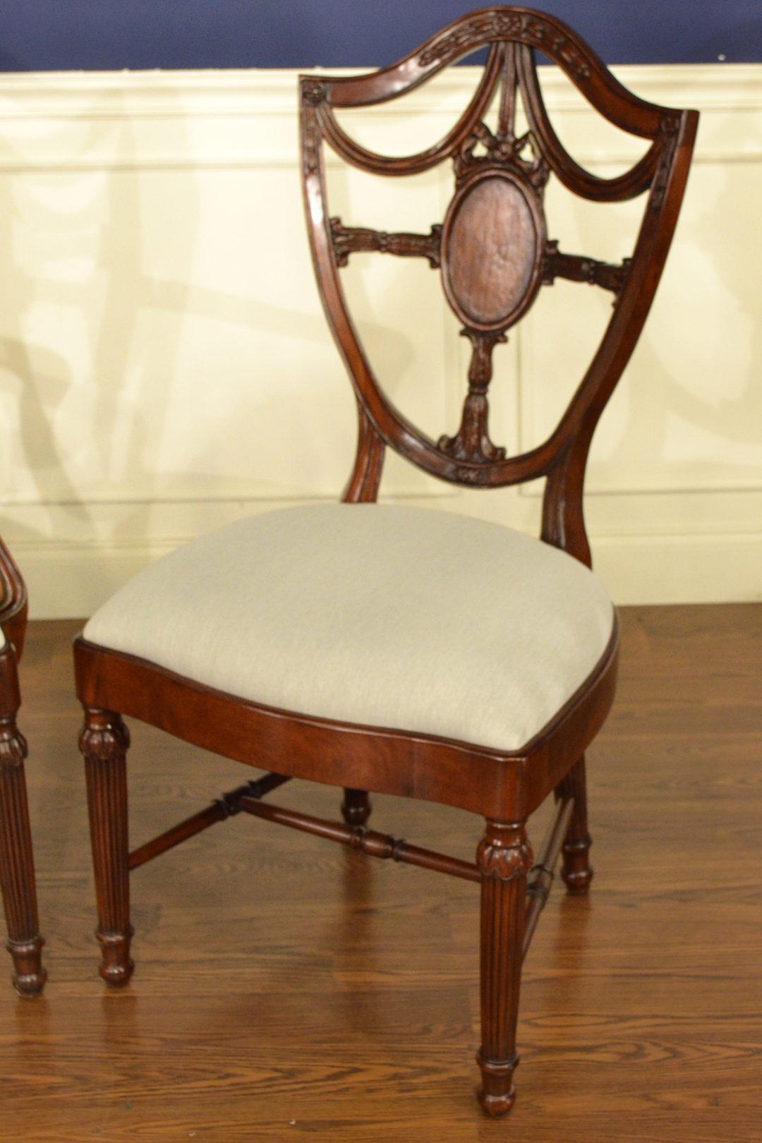 Regency Eight New Traditional Mahogany Inlaid Shieldback Dining Chairs by Leighton Hall
