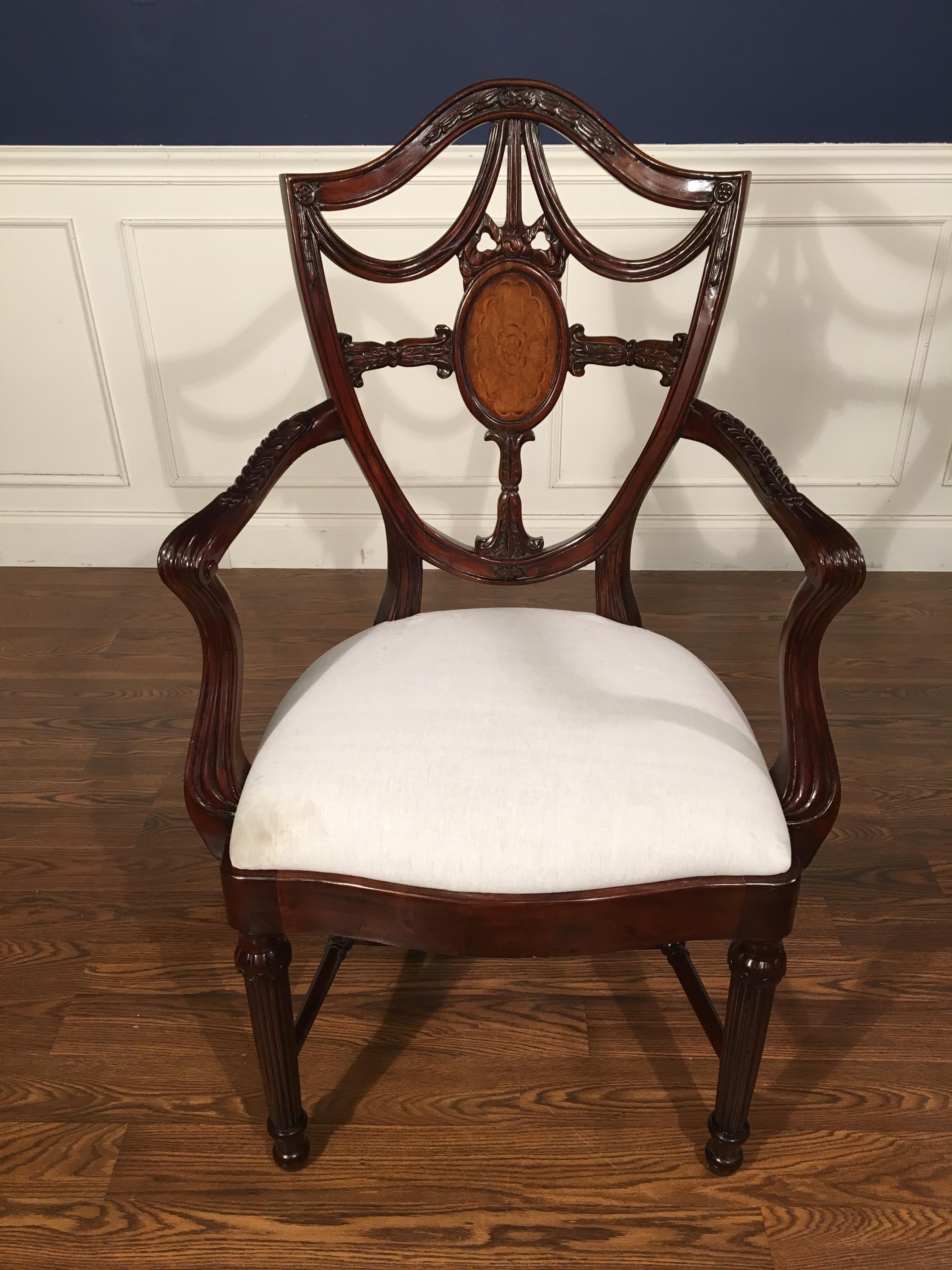Philippine Eight New Traditional Mahogany Inlaid Shieldback Dining Chairs by Leighton Hall