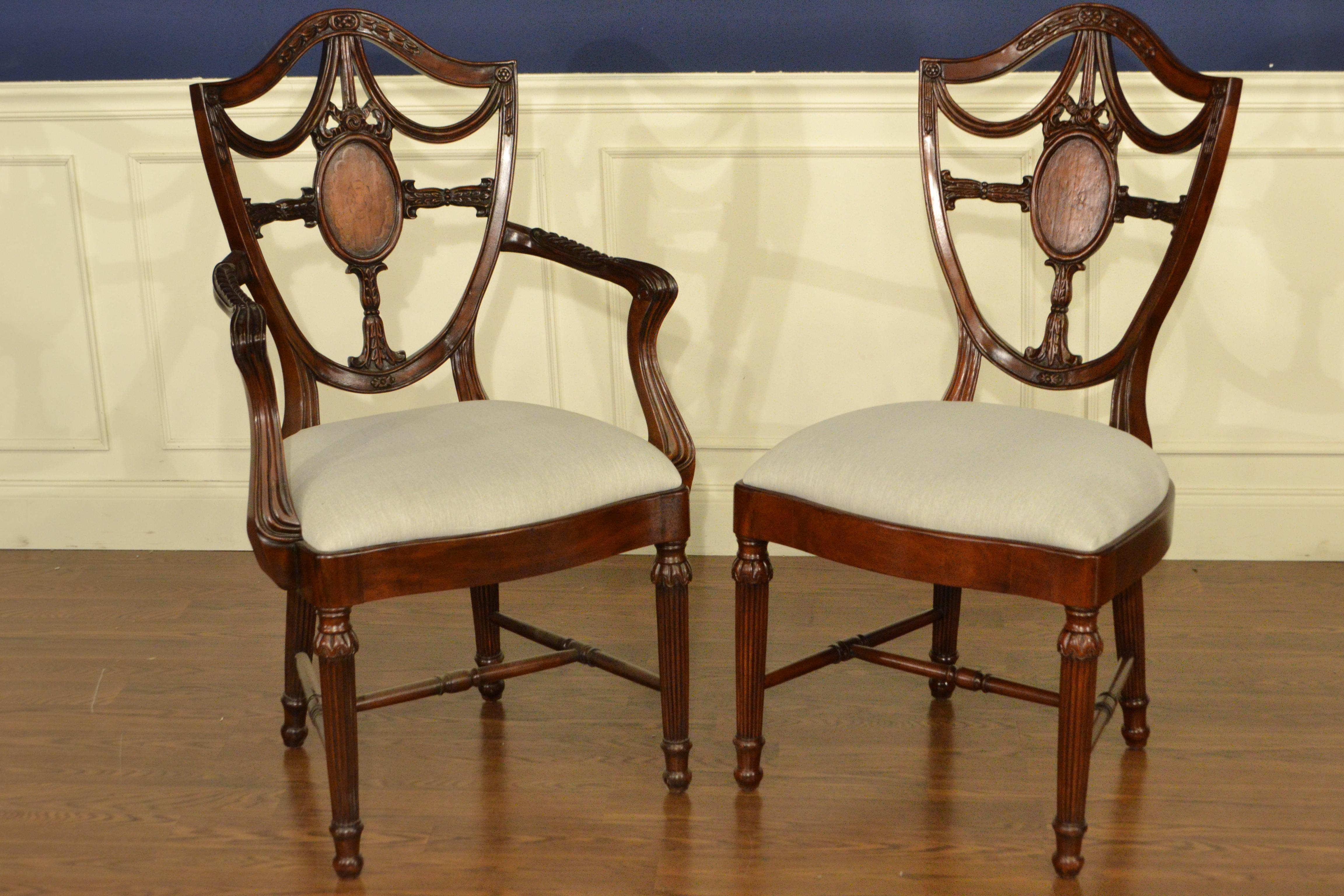 Contemporary Eight New Traditional Mahogany Inlaid Shieldback Dining Chairs by Leighton Hall