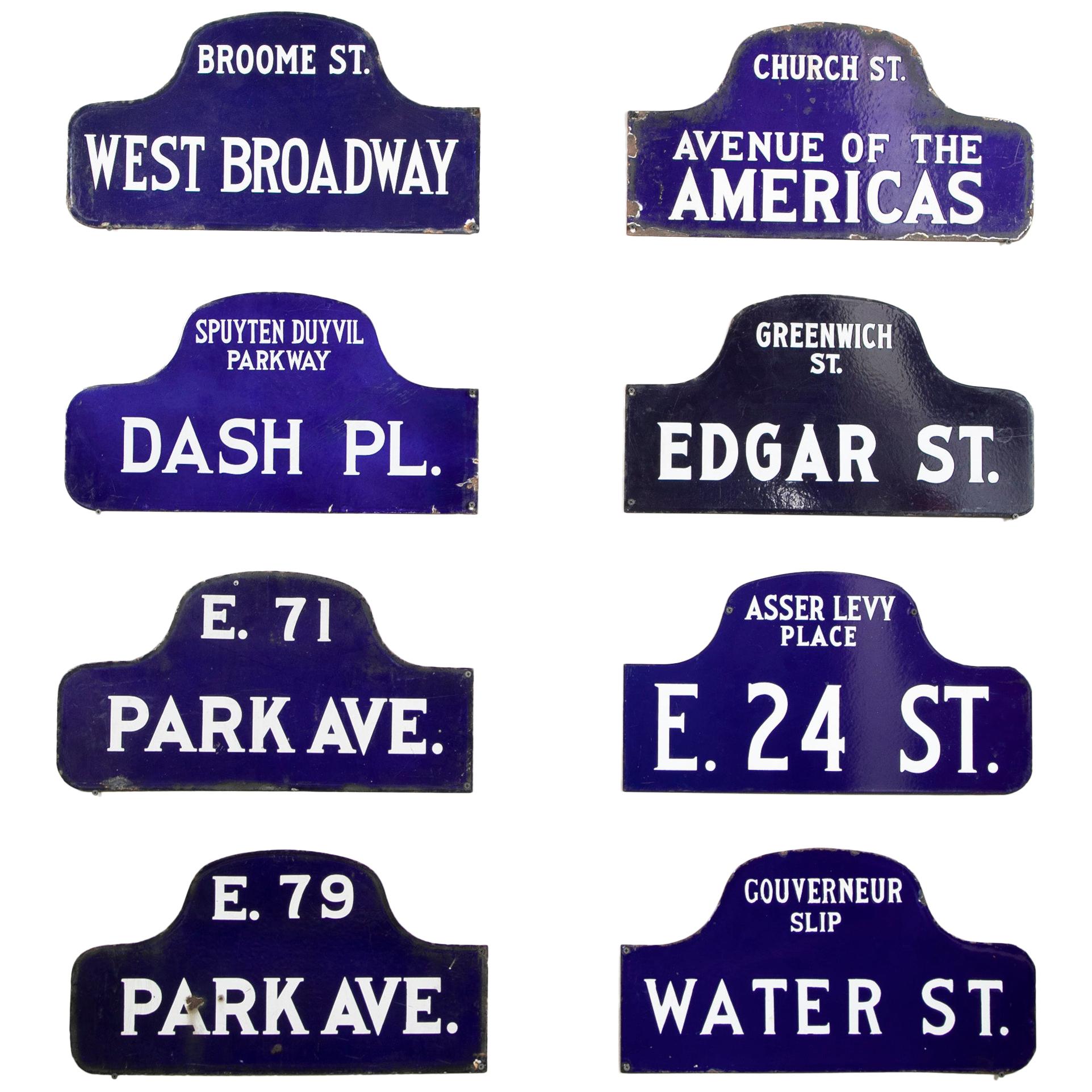 Eight NYC, New York Porcelain over Metal Enamel Street Signs