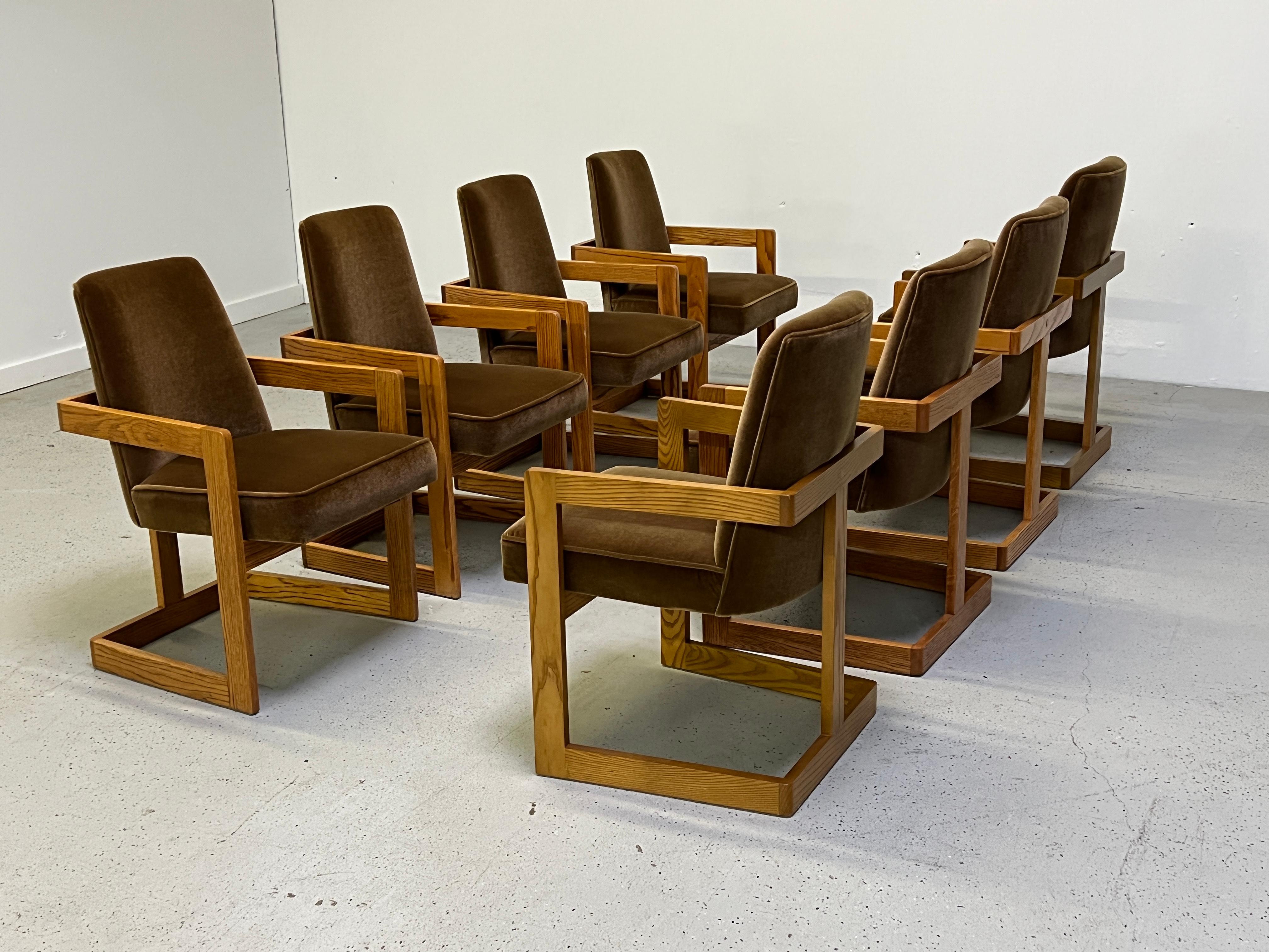 Eight Oak and Mohair Dining Chairs 9