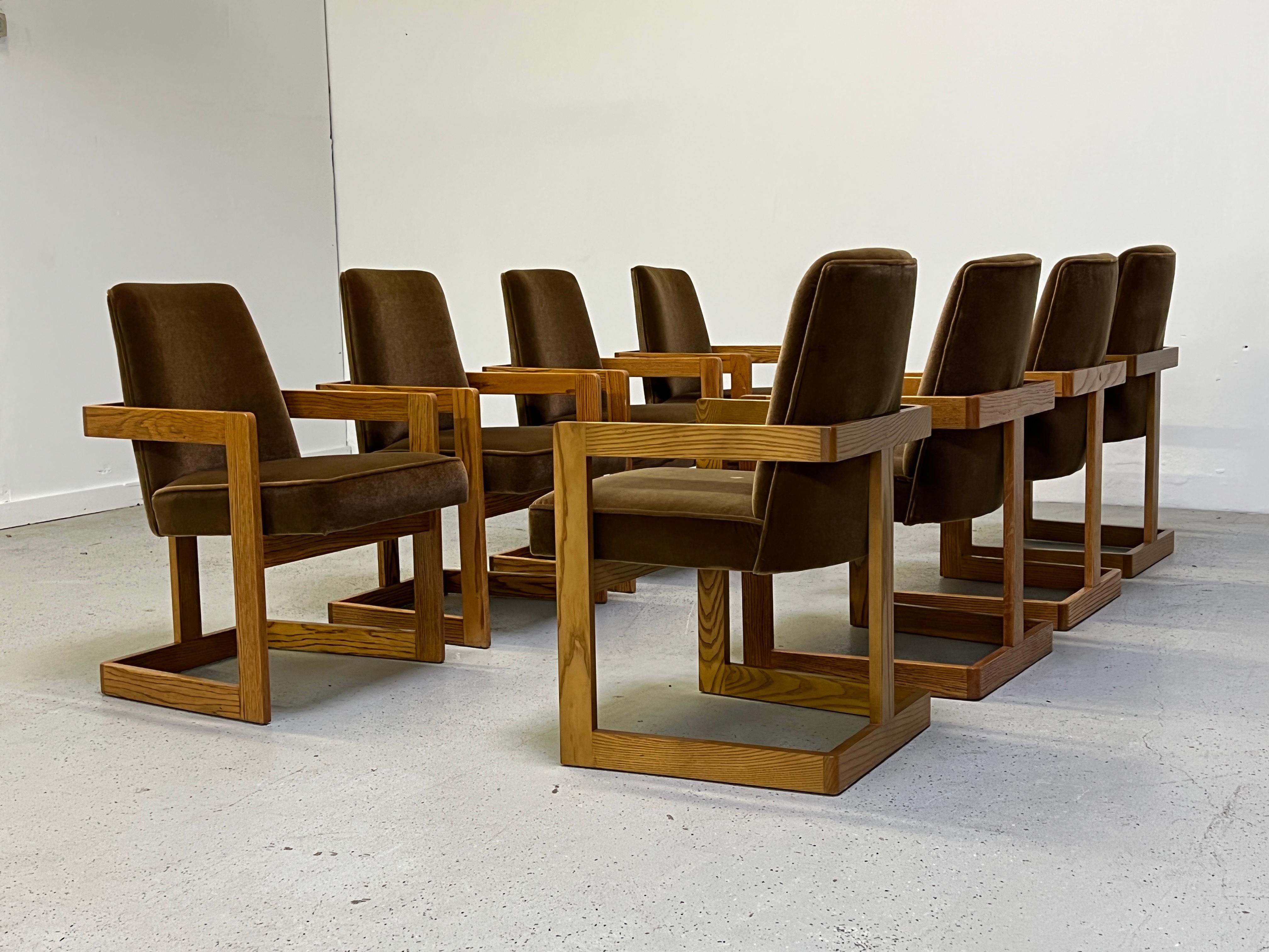 Eight Oak and Mohair Dining Chairs 10