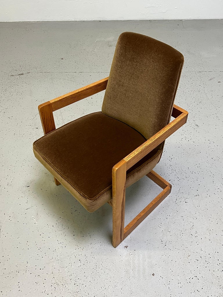 Late 20th Century Eight Oak and Mohair Dining Chairs 