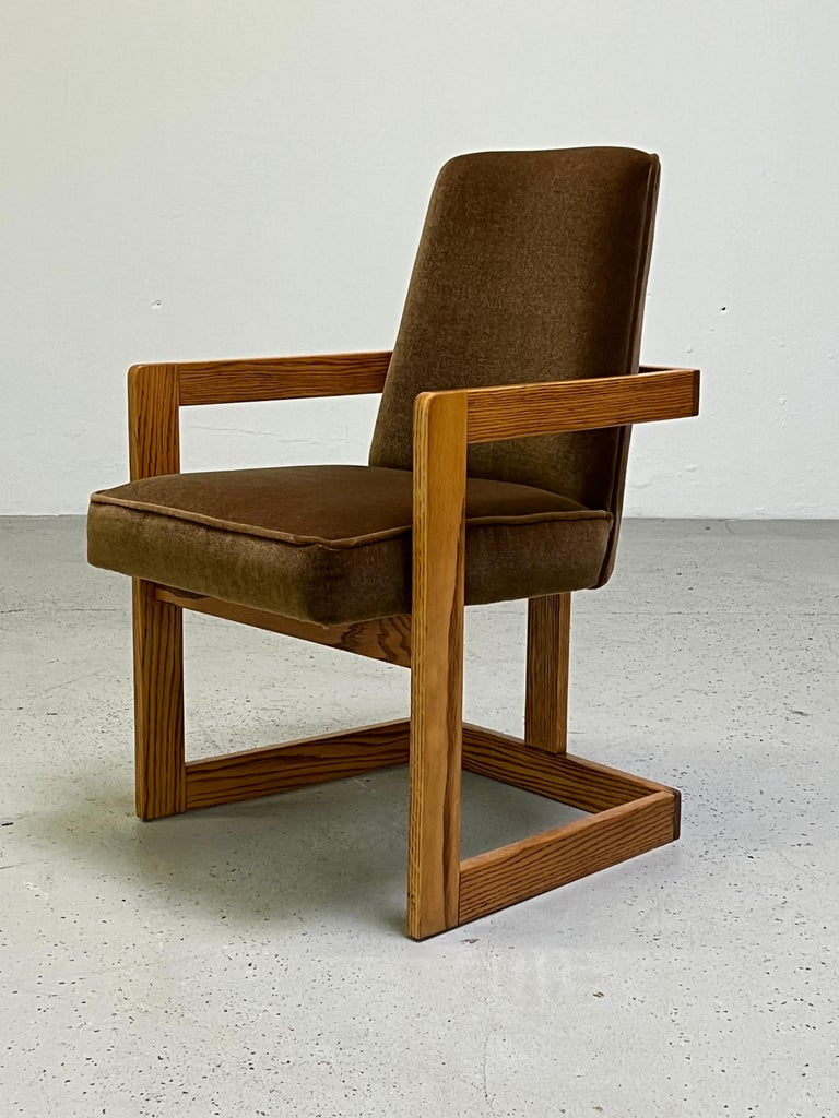 Eight Oak and Mohair Dining Chairs  1