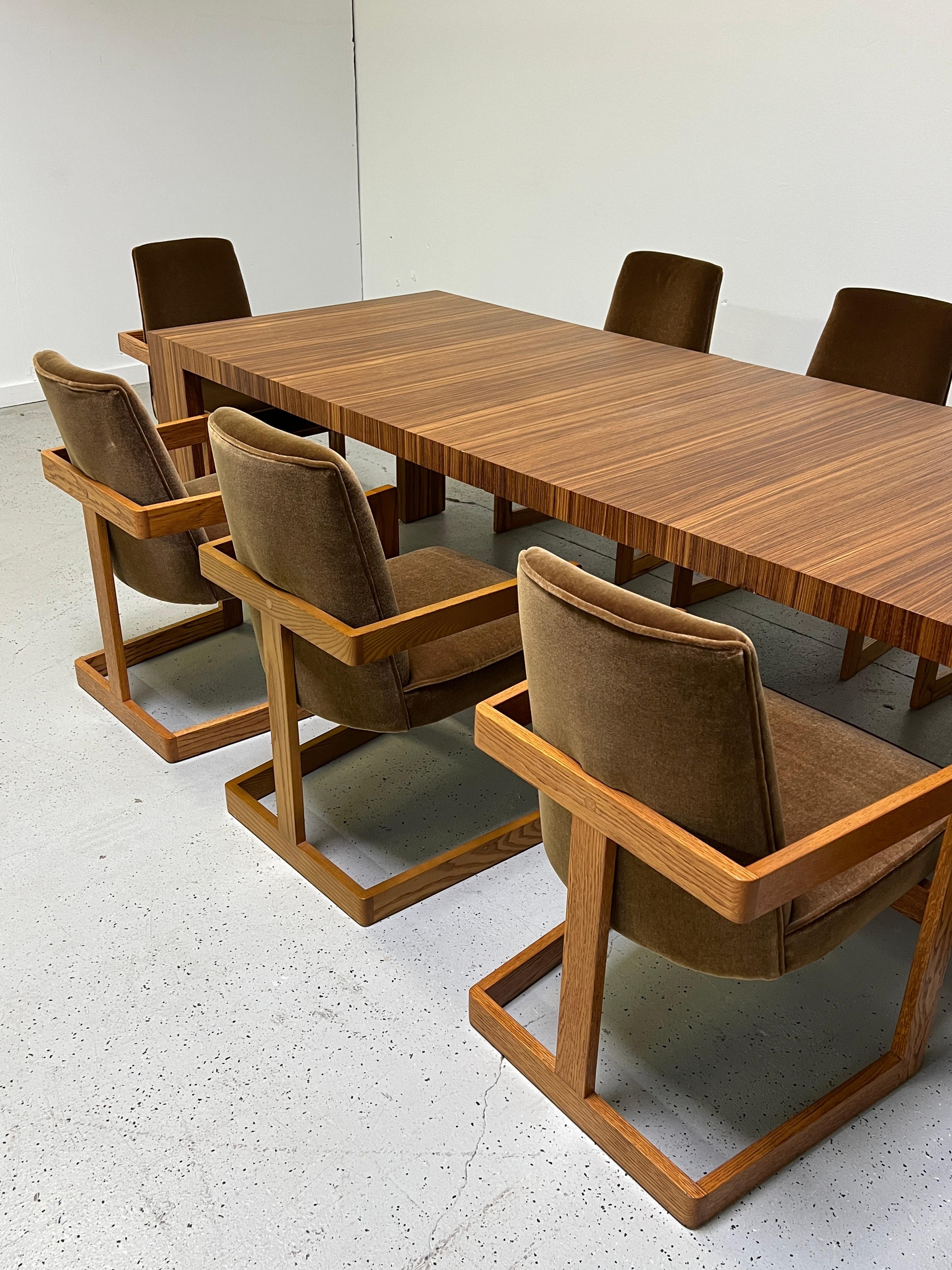 Eight Oak and Mohair Dining Chairs 5