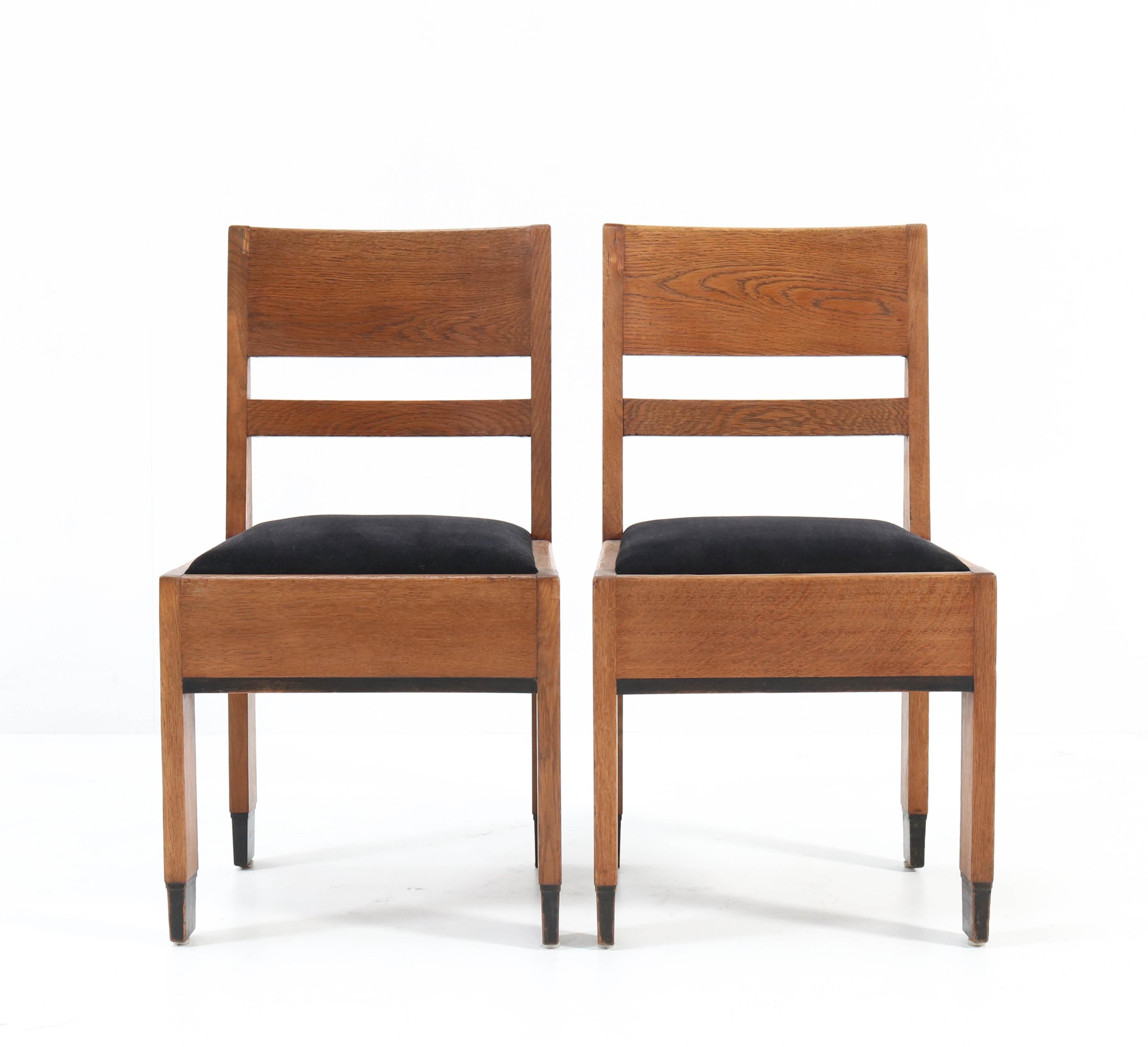 Fabric Eight Oak Art Deco Haagse School Chairs by H. Fels for L.O.V. Oosterbeek, 1924