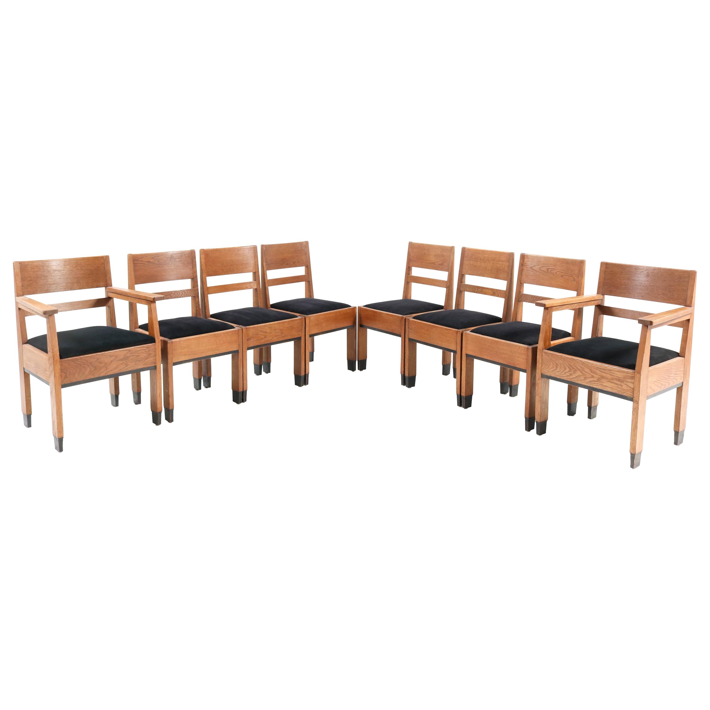 Eight Oak Art Deco Haagse School Chairs by H. Fels for L.O.V. Oosterbeek, 1924
