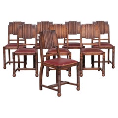 Eight Oak French Deco Dining Chairs in manner of Dudouyt