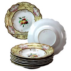 Antique Eight Old Paris Porcelain Hand Painted & Gilt Still Life Bowls with Fruit C1890