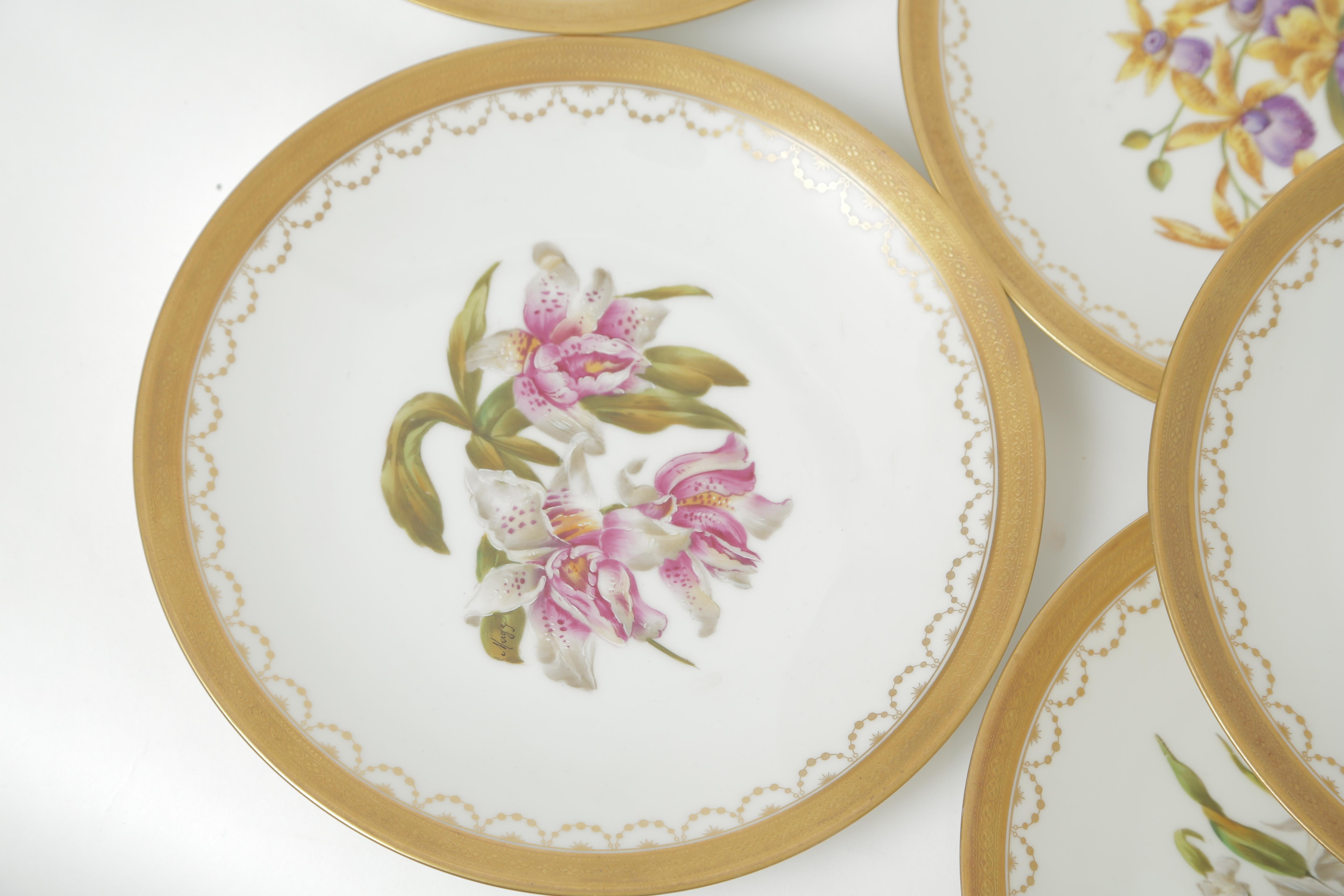 Hand-Crafted Eight Orchid Plates, Antique Limoges France Hand Painted Artist Signed