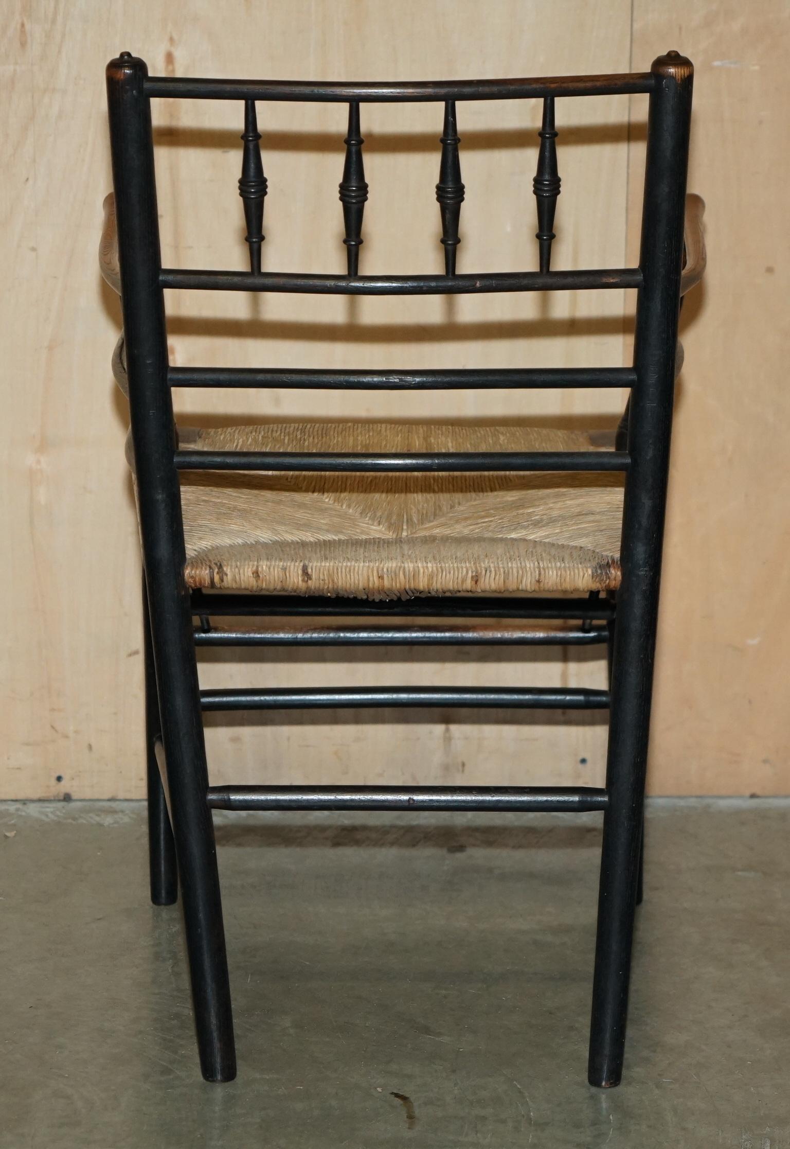 EIGHT ORIGINAL ANTIQUE ViCTORIAN WILLIAM MORRIS PHILIP WEBB SUSSEX DINING CHAIRS For Sale 2