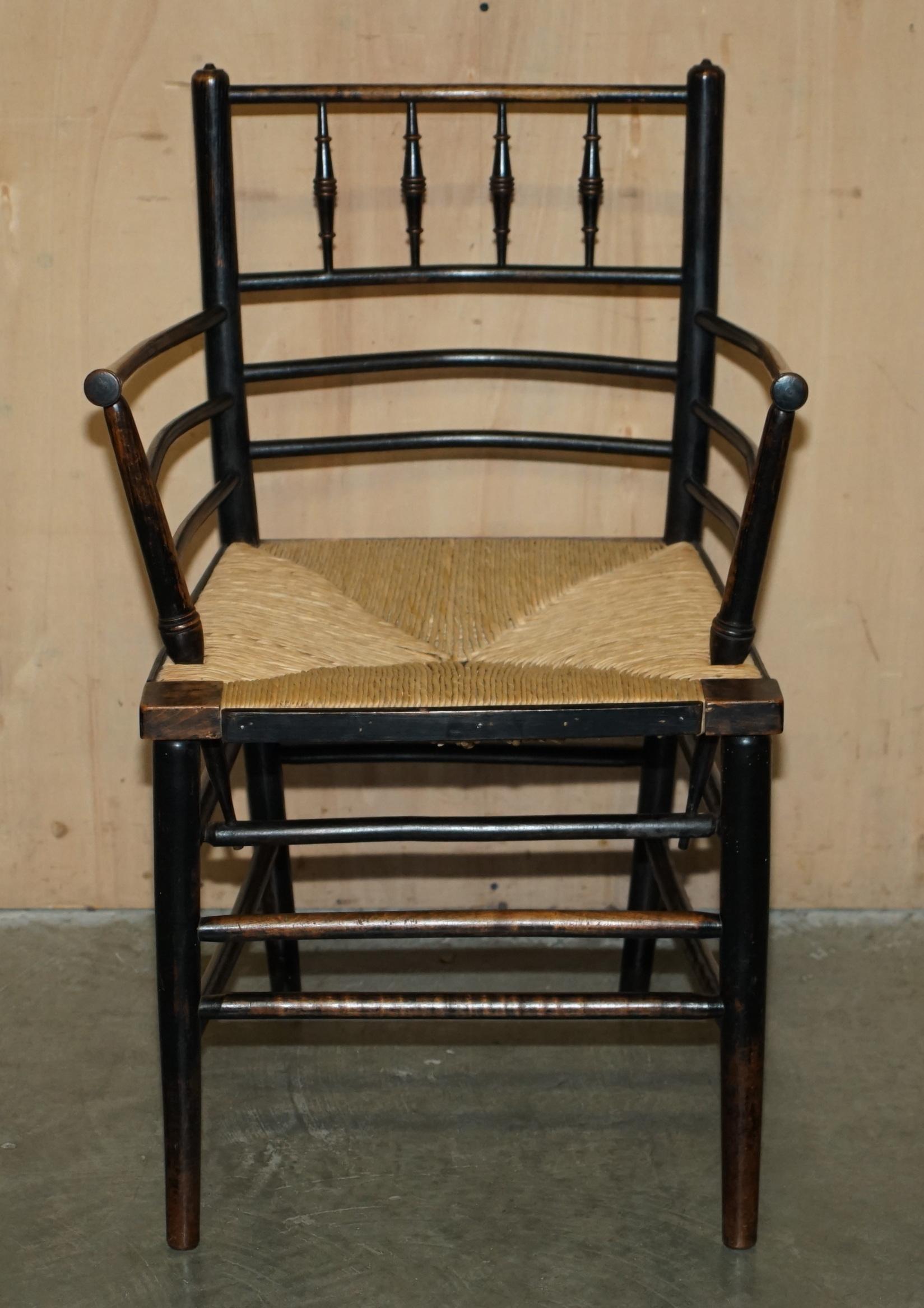 EIGHT ORIGINAL ANTIQUE ViCTORIAN WILLIAM MORRIS PHILIP WEBB SUSSEX DINING CHAIRS For Sale 5
