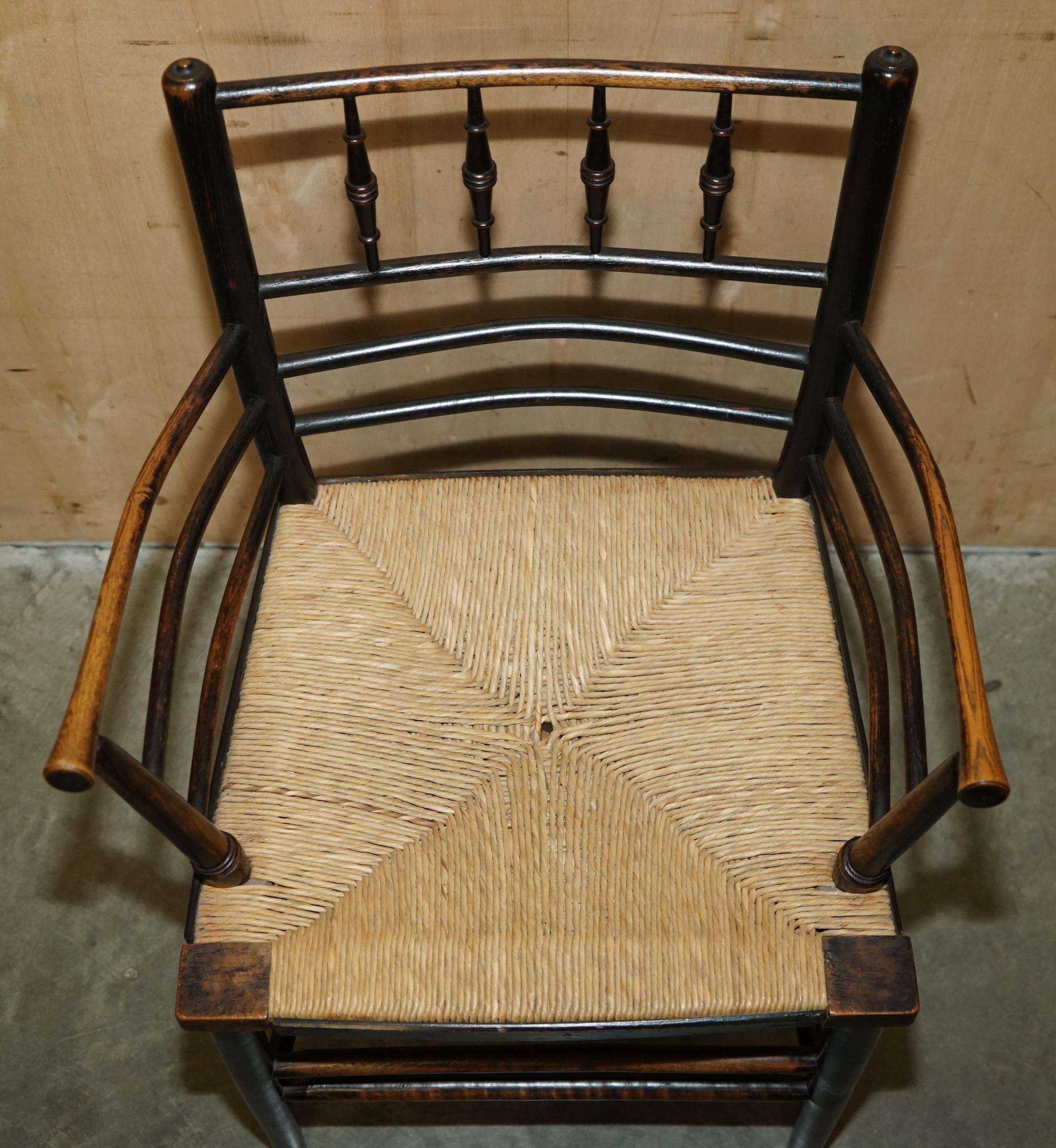 EIGHT ORIGINAL ANTIQUE ViCTORIAN WILLIAM MORRIS PHILIP WEBB SUSSEX DINING CHAIRS For Sale 6