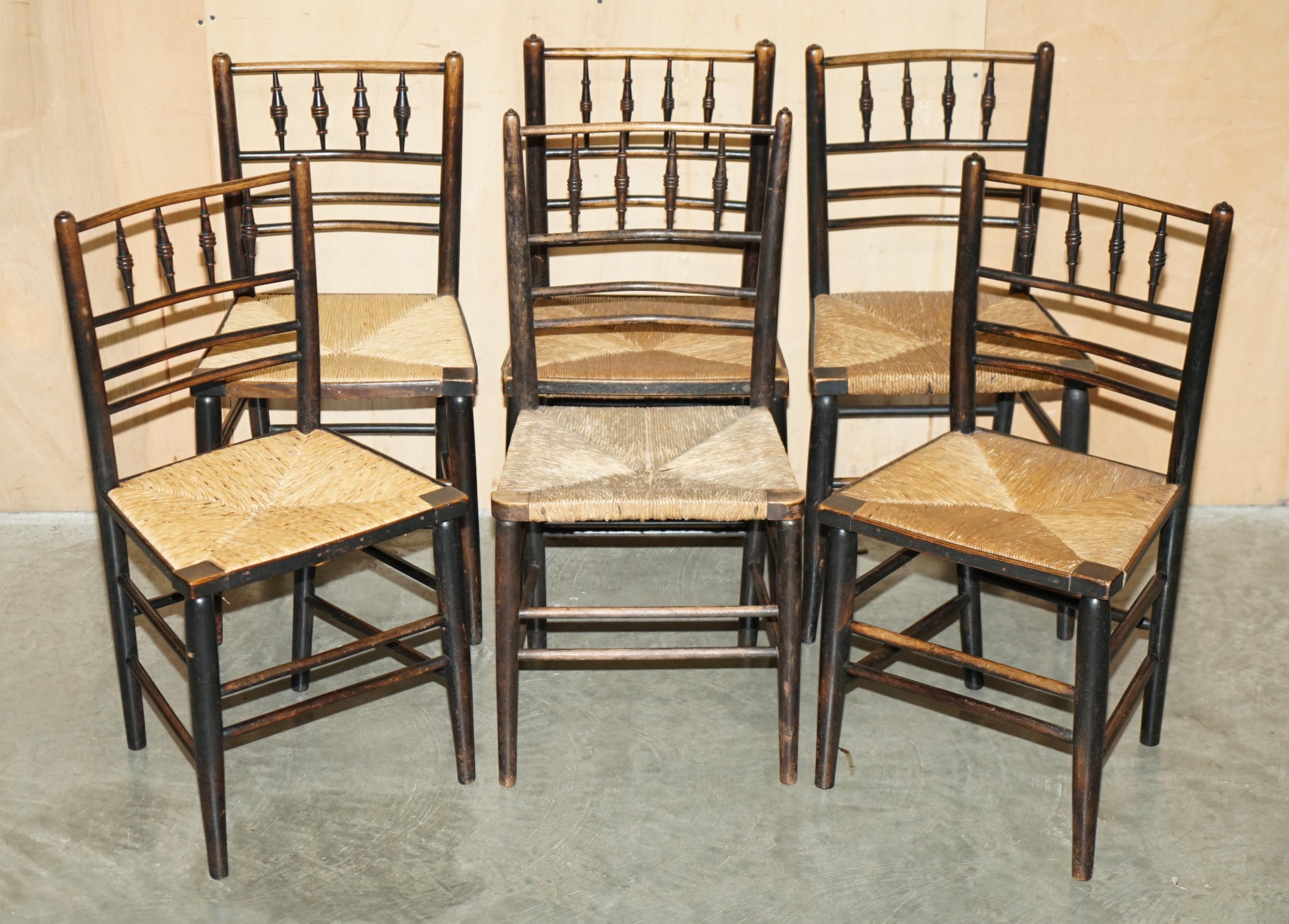EIGHT ORIGINAL ANTIQUE ViCTORIAN WILLIAM MORRIS PHILIP WEBB SUSSEX DINING CHAIRS For Sale 7