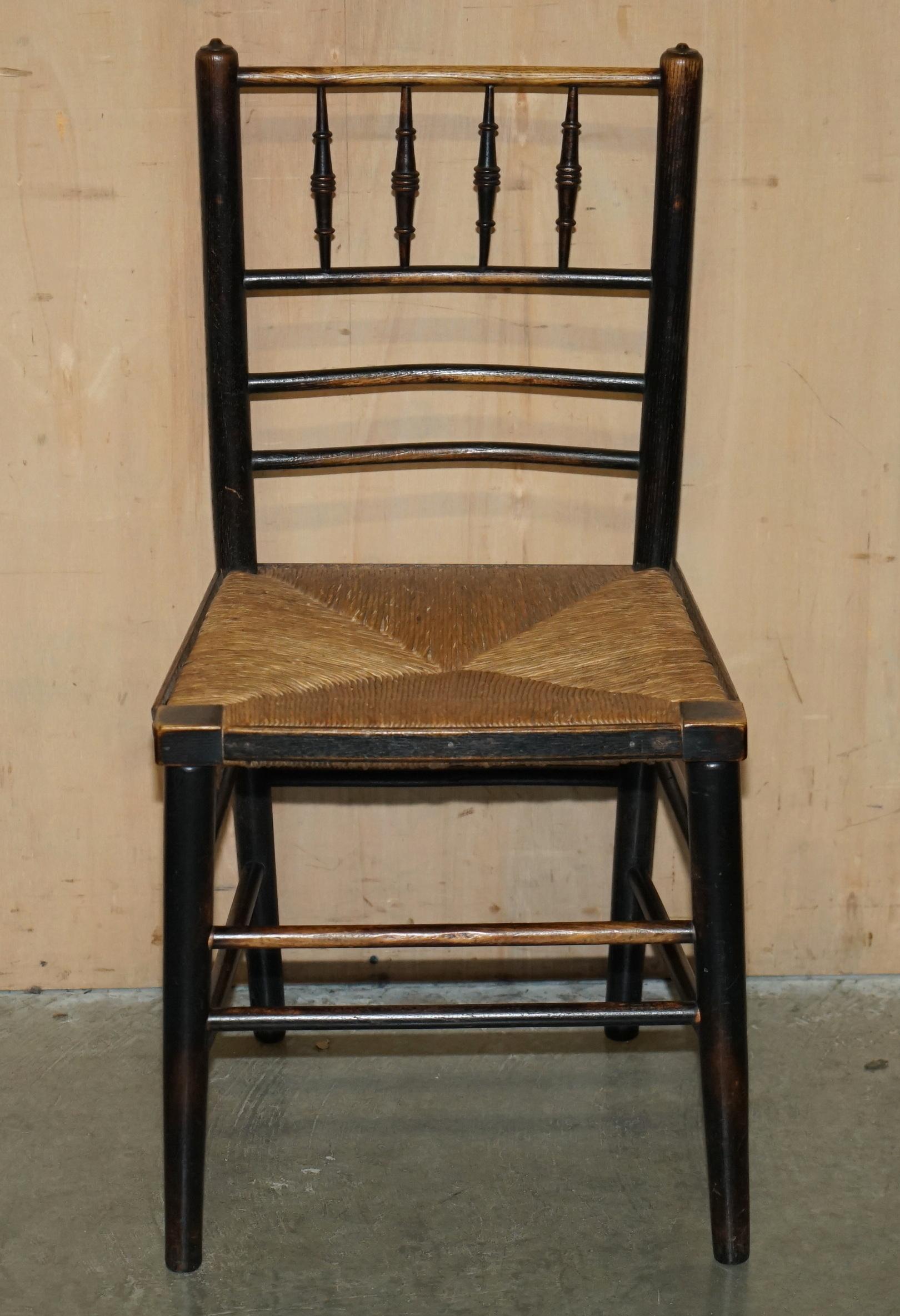 EIGHT ORIGINAL ANTIQUE ViCTORIAN WILLIAM MORRIS PHILIP WEBB SUSSEX DINING CHAIRS For Sale 8