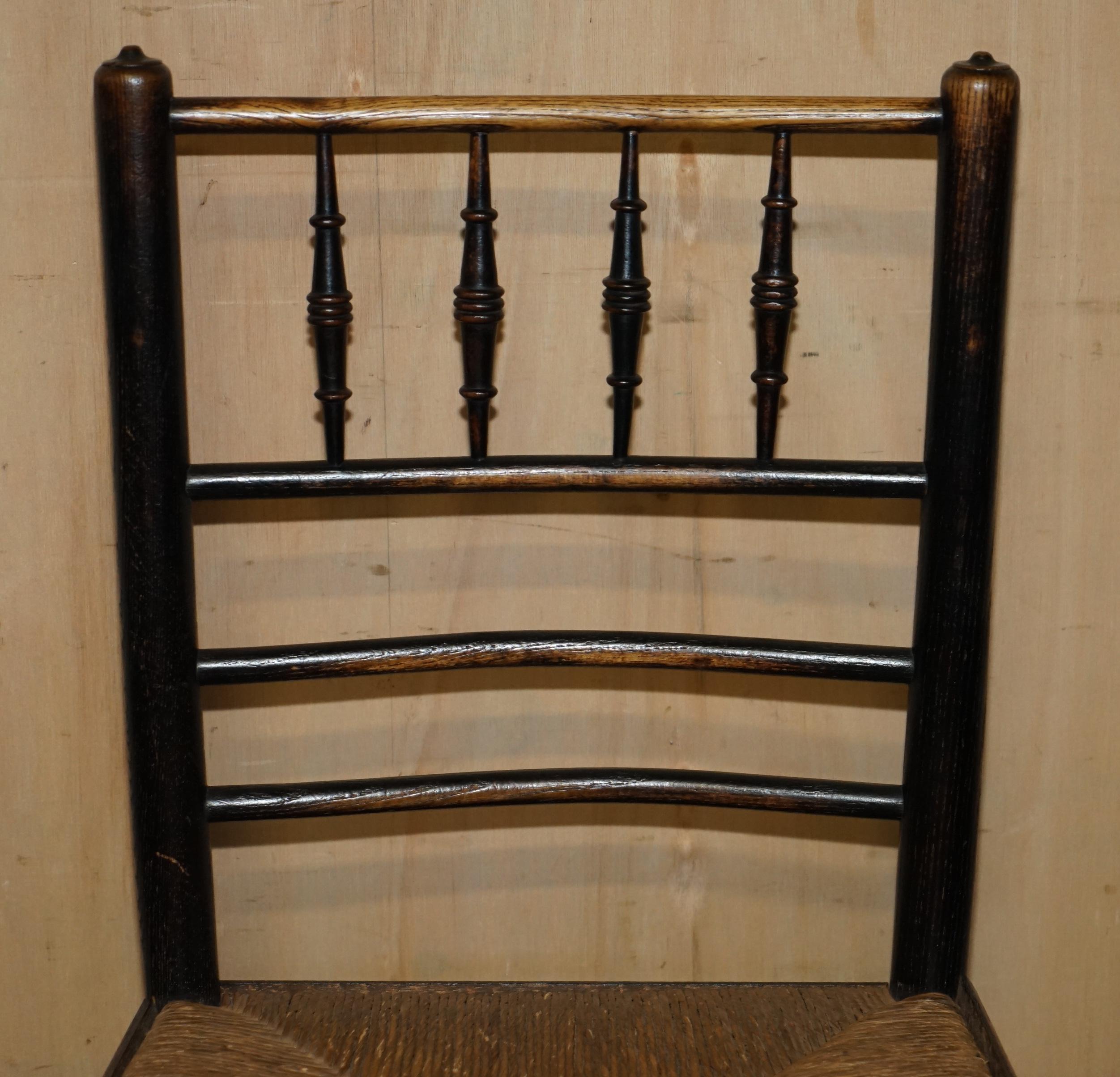 EIGHT ORIGINAL ANTIQUE ViCTORIAN WILLIAM MORRIS PHILIP WEBB SUSSEX DINING CHAIRS For Sale 9