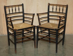 EIGHT ORIGINAL ANTIQUE ViCTORIAN WILLIAM MORRIS PHILIP WEBB SUSSEX DINING CHAIRS
