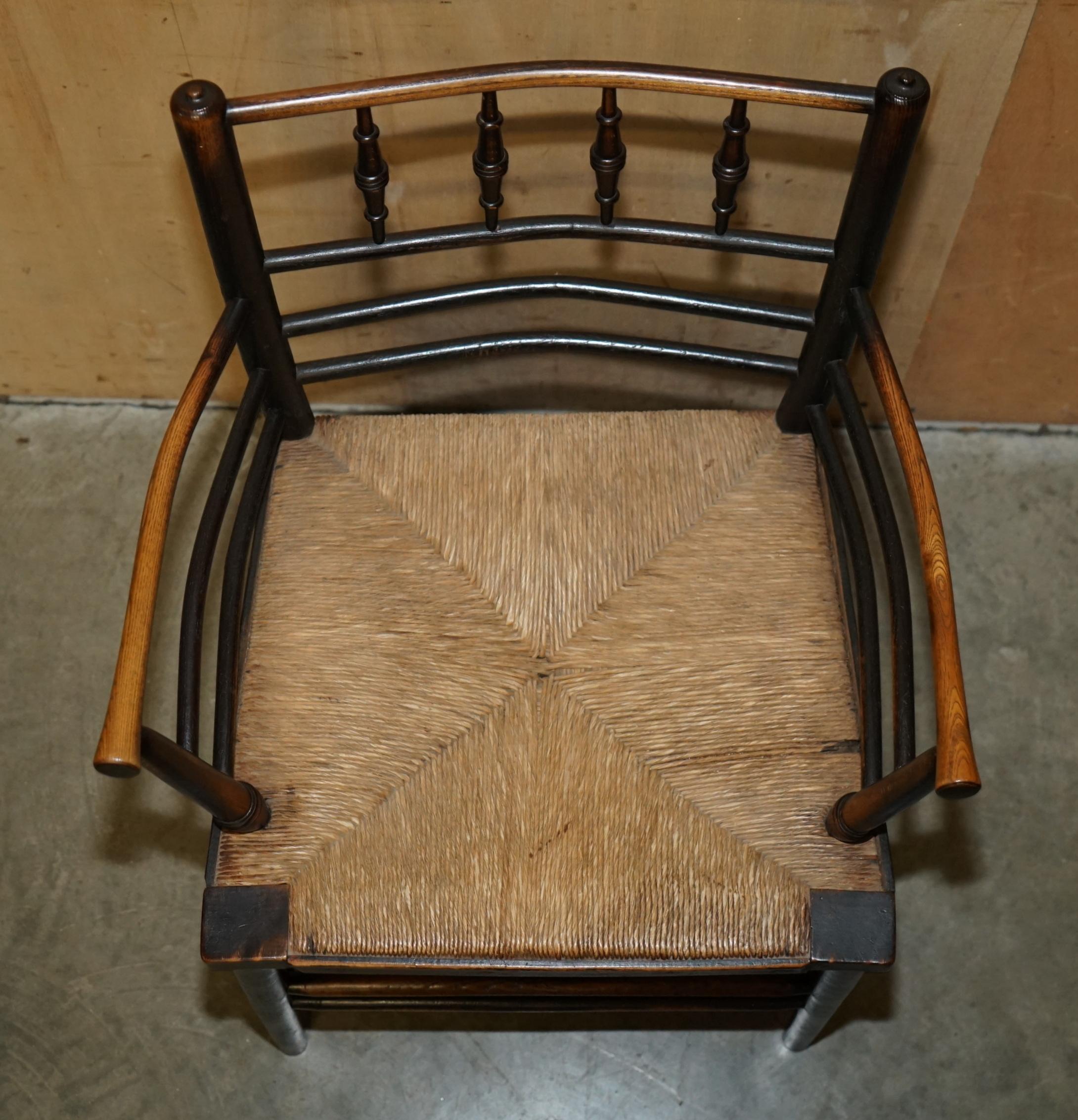 English EIGHT ORIGINAL ANTIQUE ViCTORIAN WILLIAM MORRIS PHILIP WEBB SUSSEX DINING CHAIRS For Sale