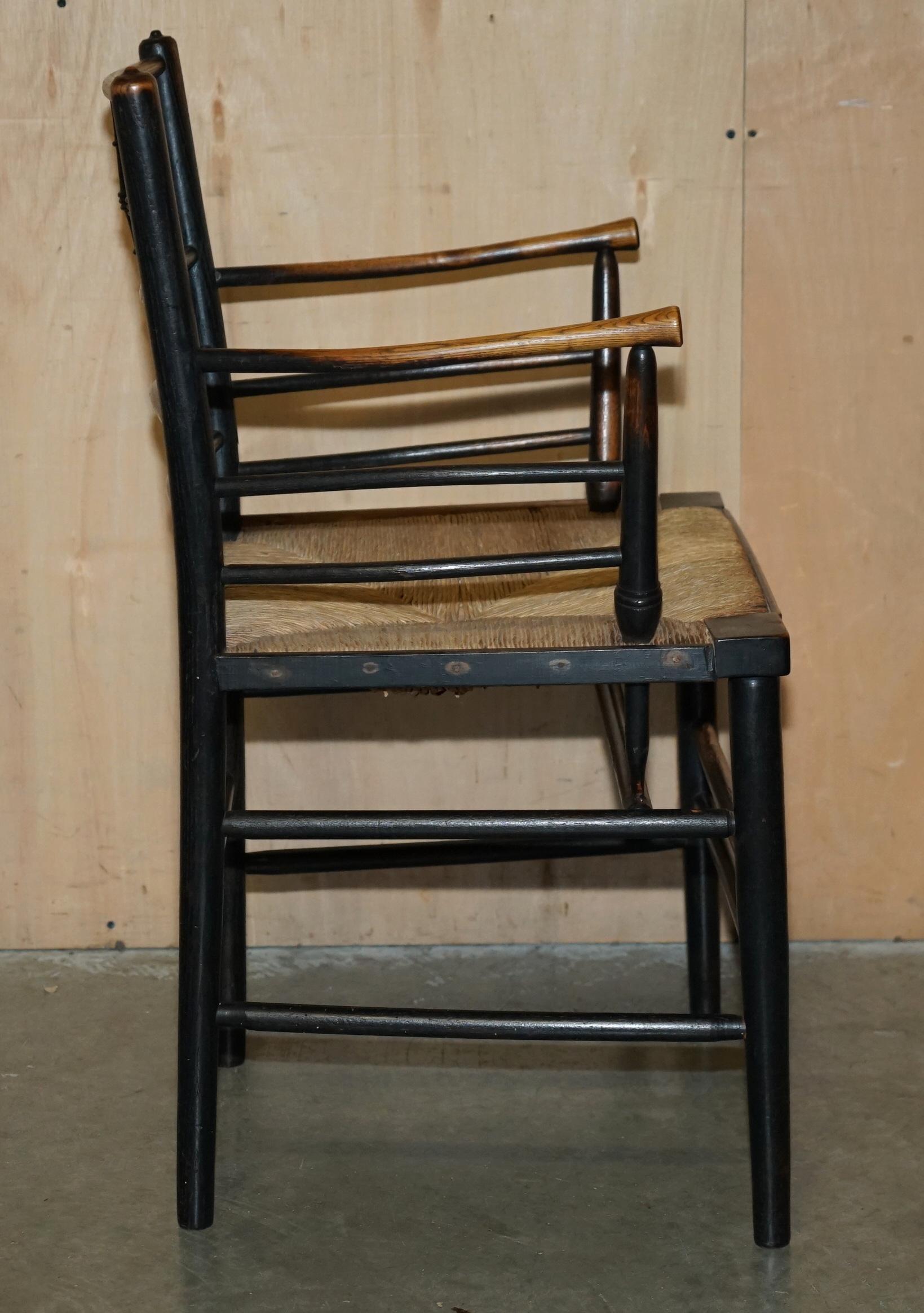Rush EIGHT ORIGINAL ANTIQUE ViCTORIAN WILLIAM MORRIS PHILIP WEBB SUSSEX DINING CHAIRS For Sale