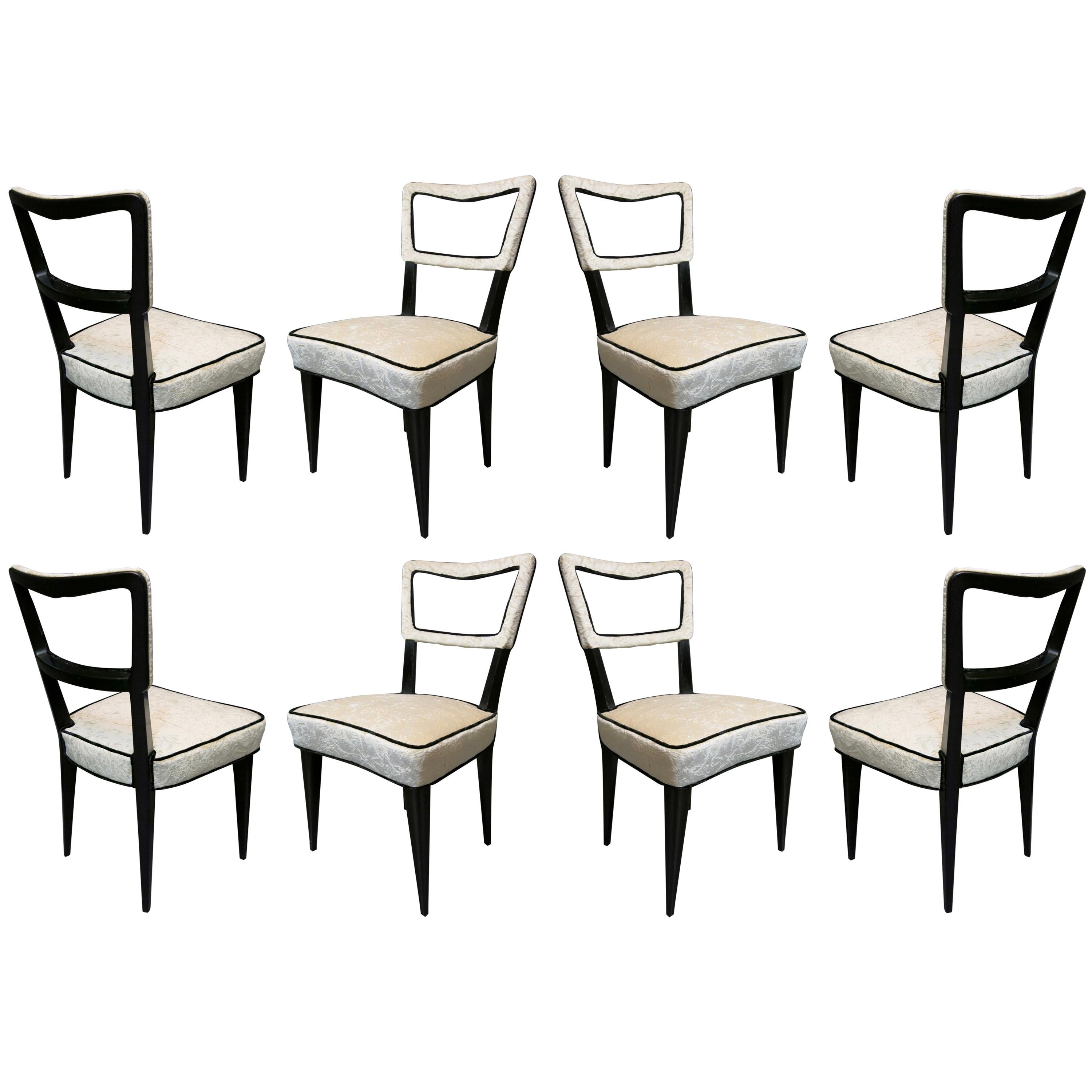 Eight Osvaldo Borsani Attributed 1940 Black and White Italian Art Deco Chairs